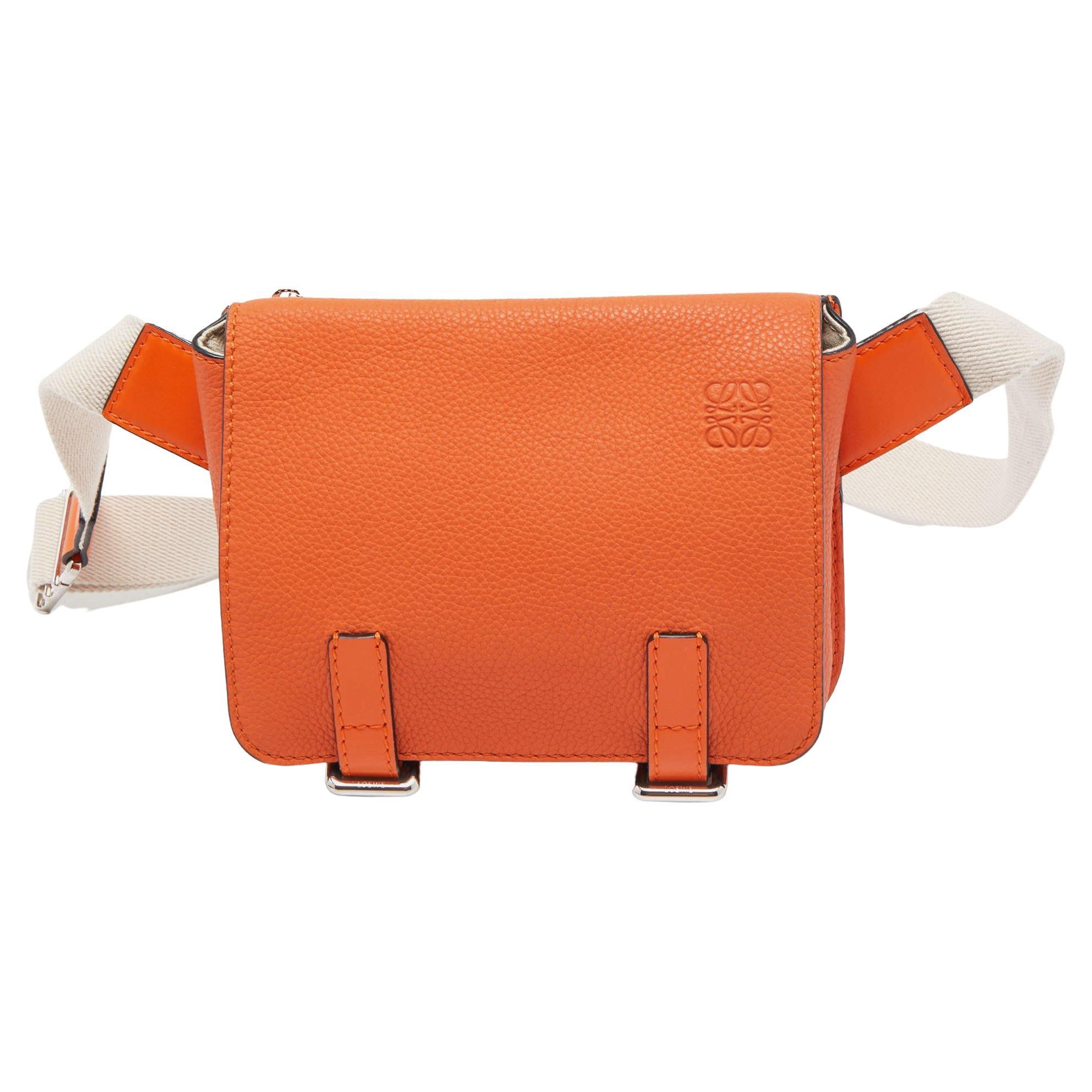 Loewe Orange/Beige Grained Leather Military Belt Bag For Sale