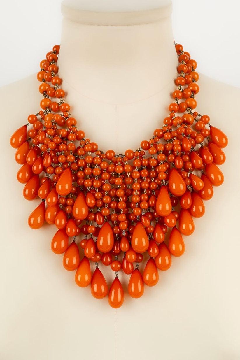 Loewe Orange Glass Beads Necklace In Excellent Condition For Sale In SAINT-OUEN-SUR-SEINE, FR