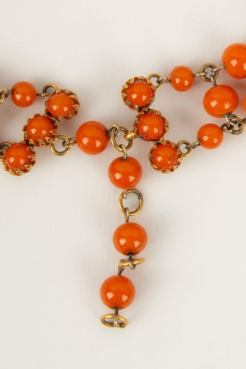 Loewe Orange Glass Beads Necklace For Sale 4