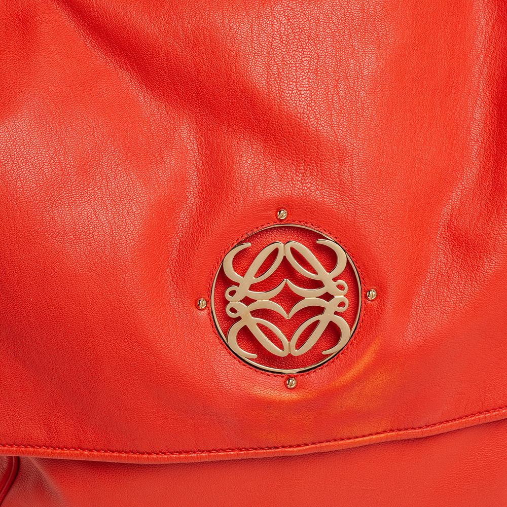 Red Loewe Orange Leather Maia Anagram Flap Top Handle Bag