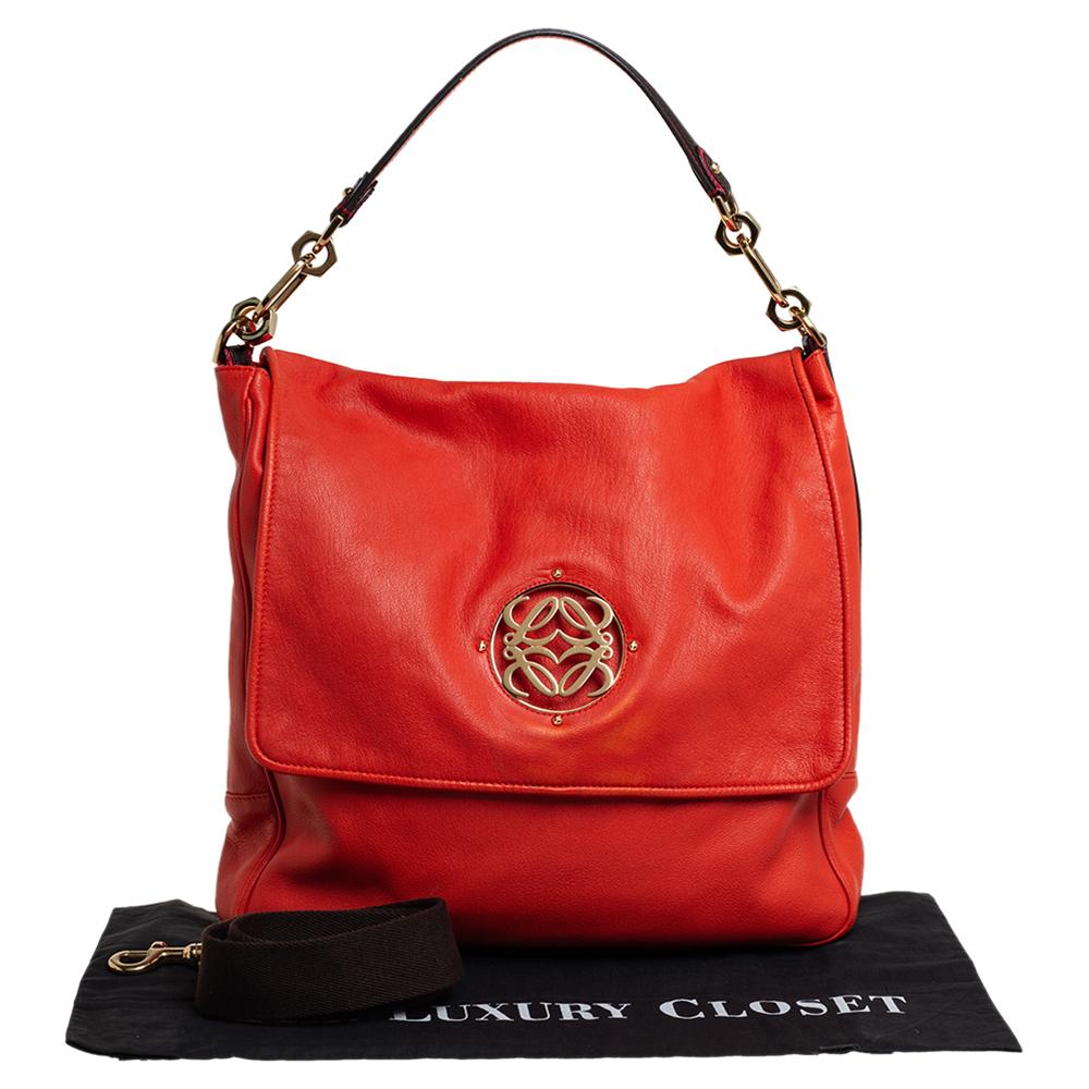 Loewe Orange Leather Maia Anagram Flap Top Handle Bag In Good Condition In Dubai, Al Qouz 2