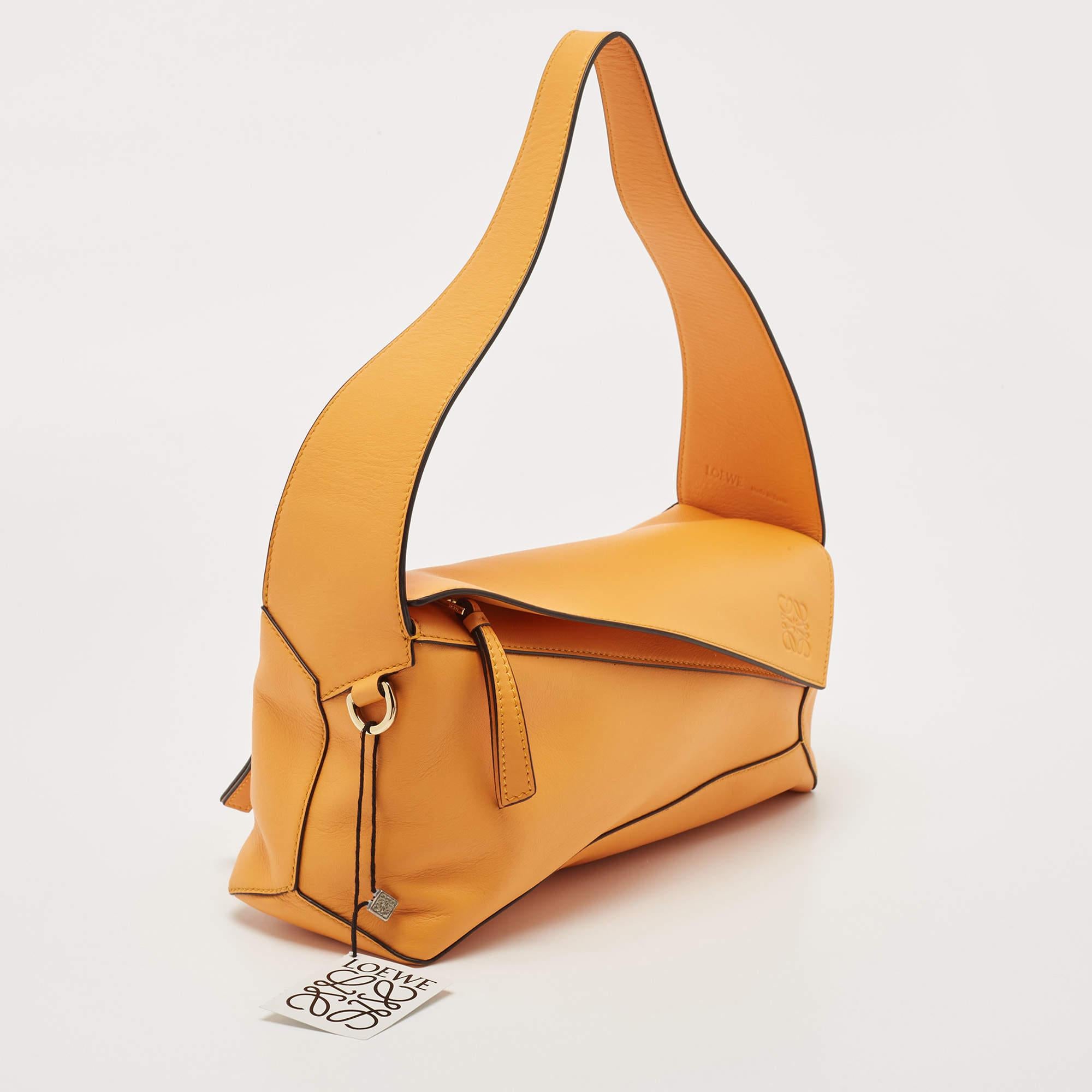 Women's Loewe Orange Leather Puzzle Hobo