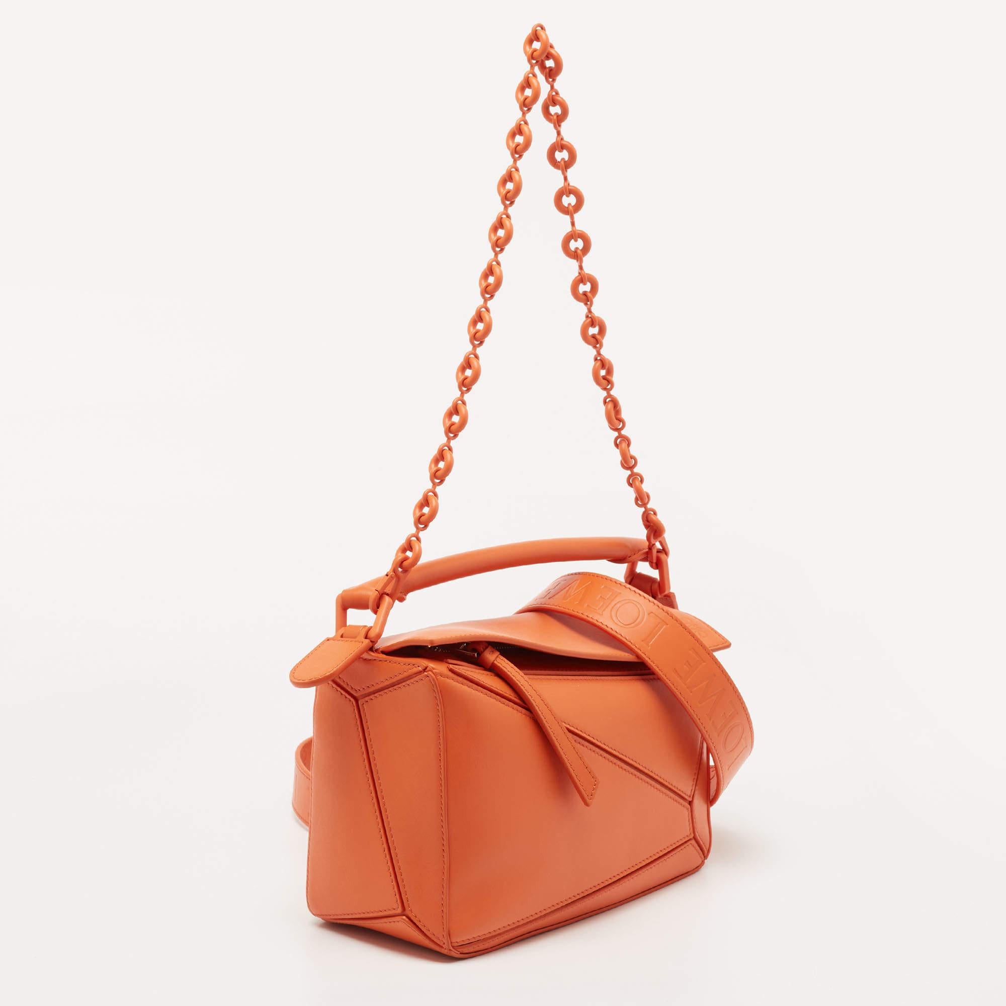 Women's Loewe Orange Leather Small Puzzle Shoulder Bag