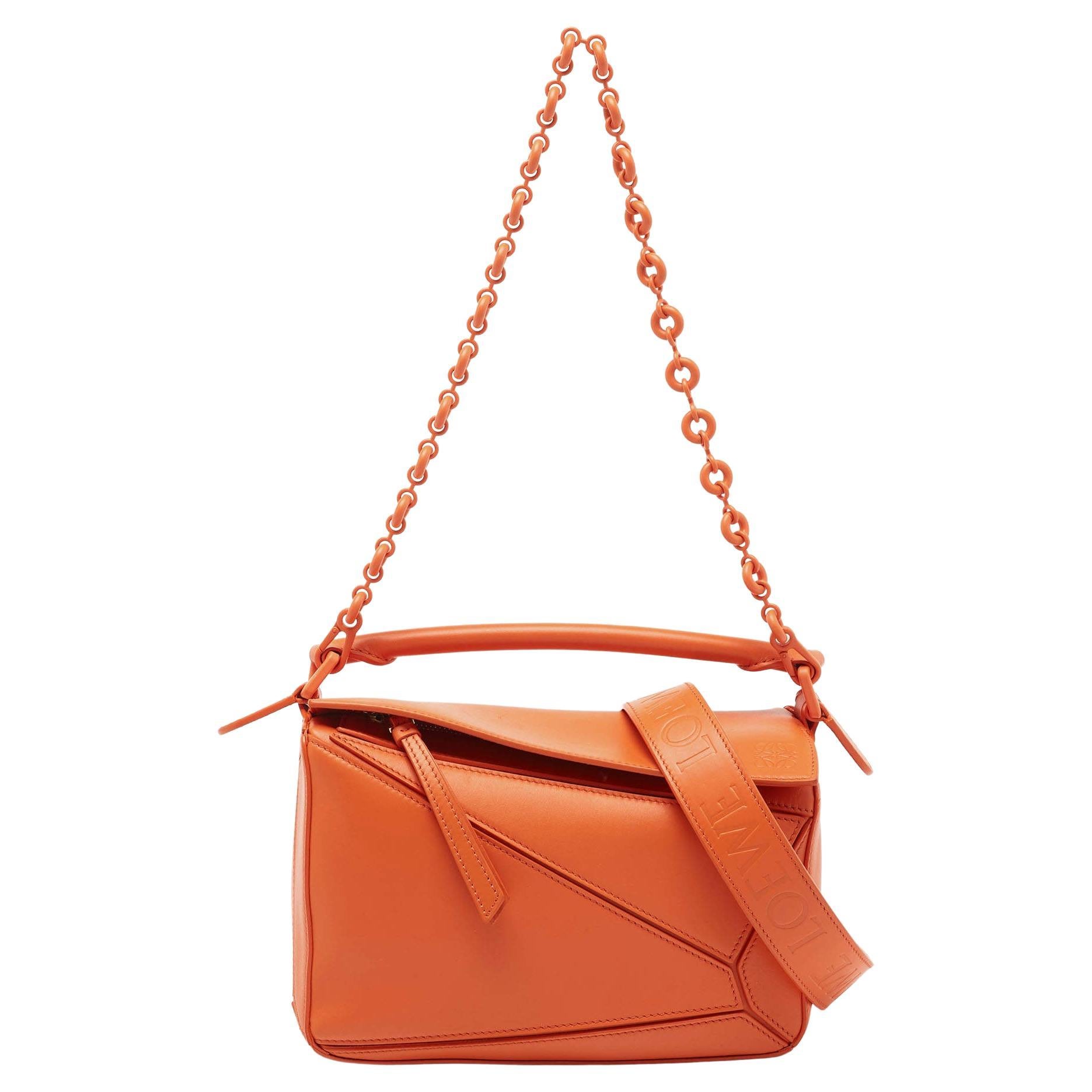 Loewe Orange Leather Small Puzzle Shoulder Bag