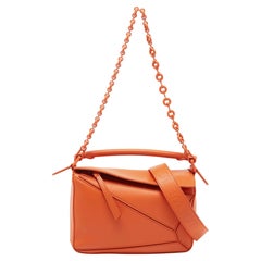 Used Loewe Orange Leather Small Puzzle Shoulder Bag