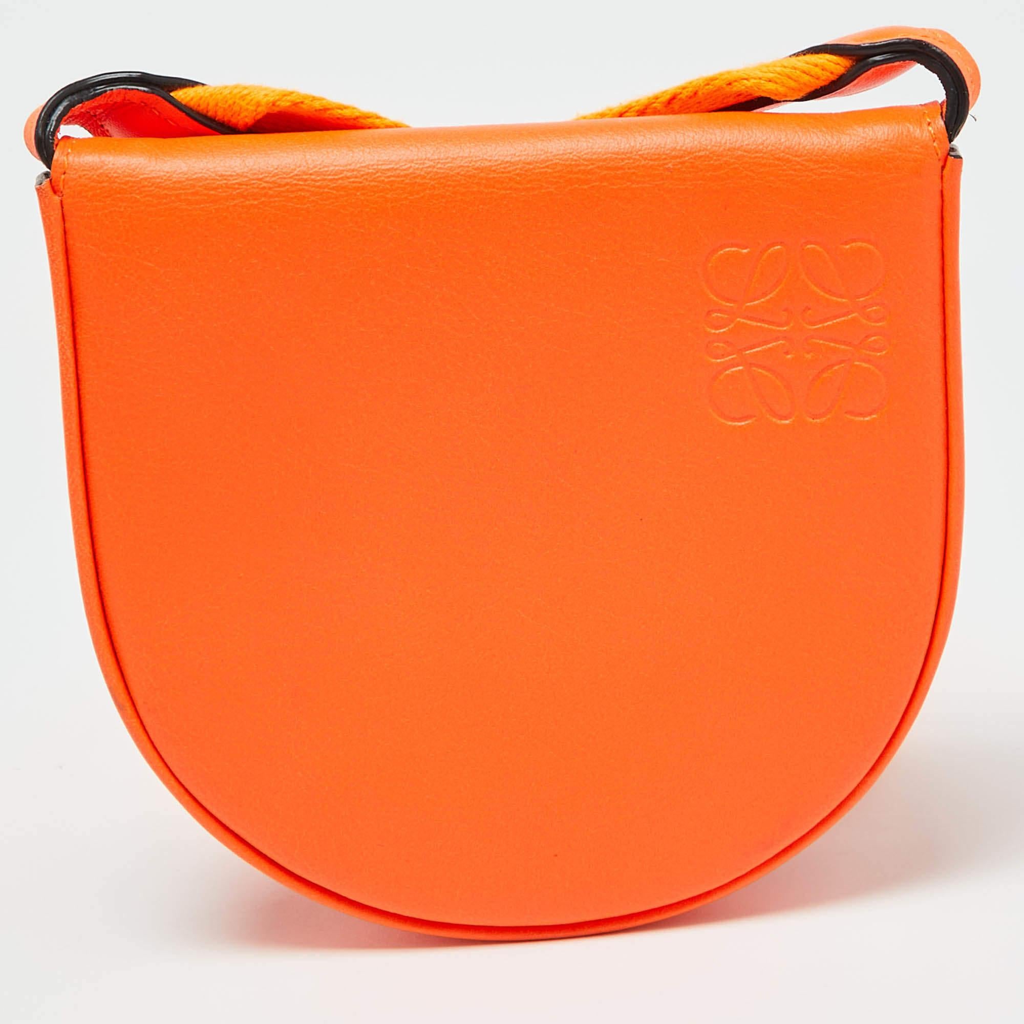 Women's Loewe Orange Neon Leather Heel Flap Crossbody Bag