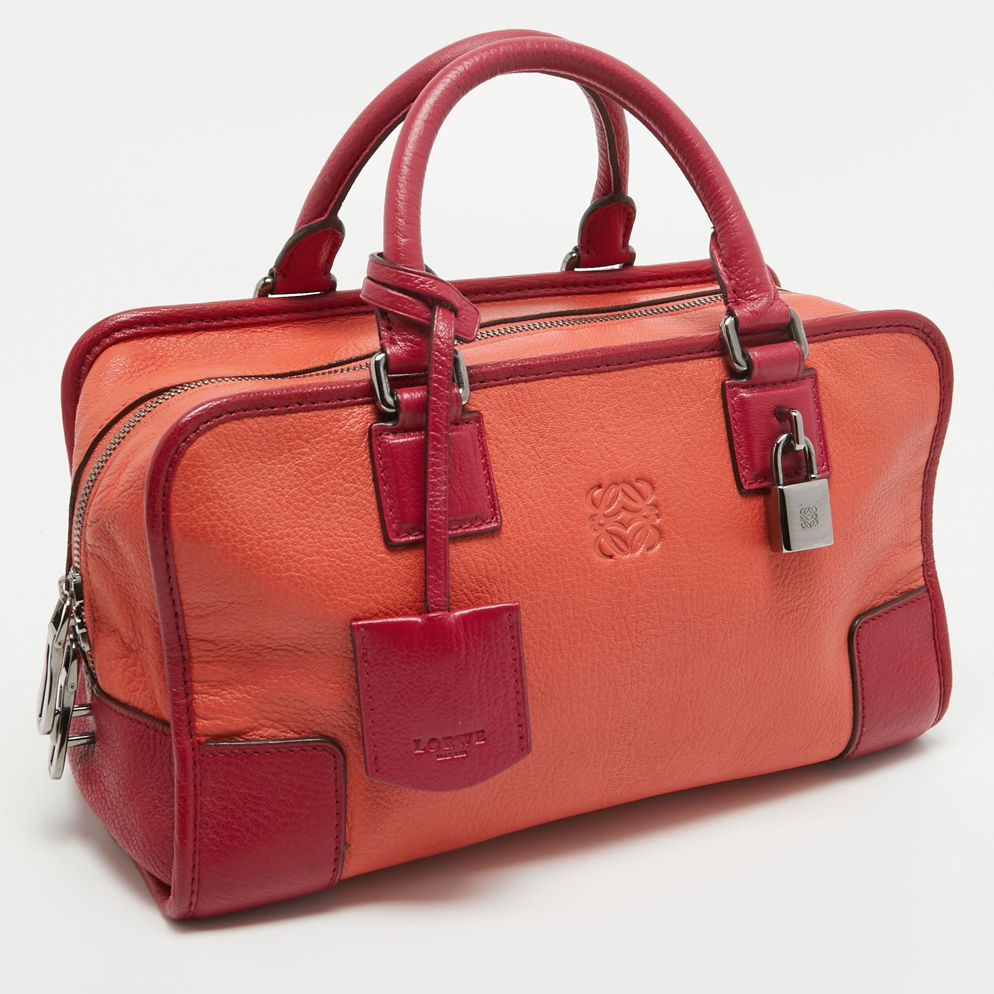 Loewe Orange/Pink Leather Amazona Satchel In Good Condition For Sale In Dubai, Al Qouz 2