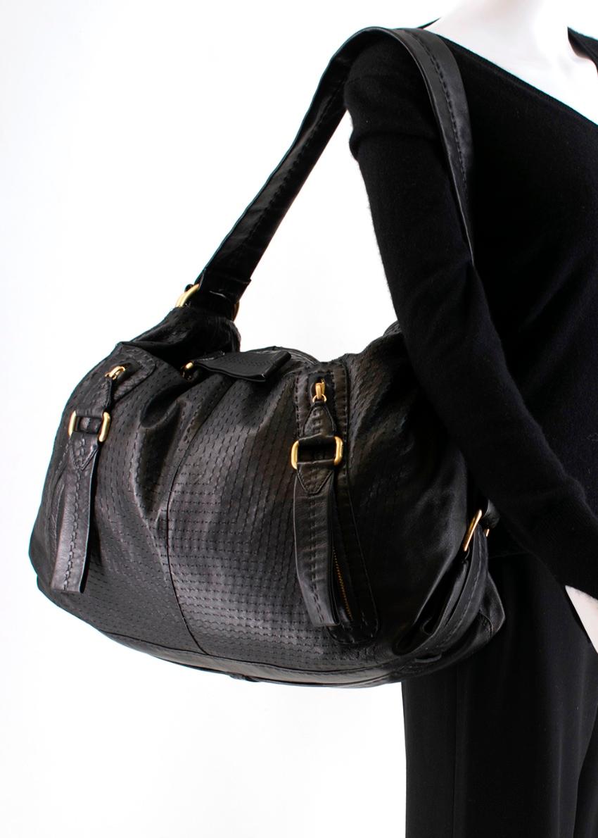 Loewe Overstich Detail Black Leather Weekend Bag In Excellent Condition For Sale In London, GB