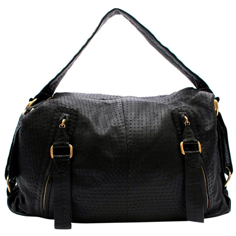 Loewe Overstich Detail Black Leather Weekend Bag For Sale