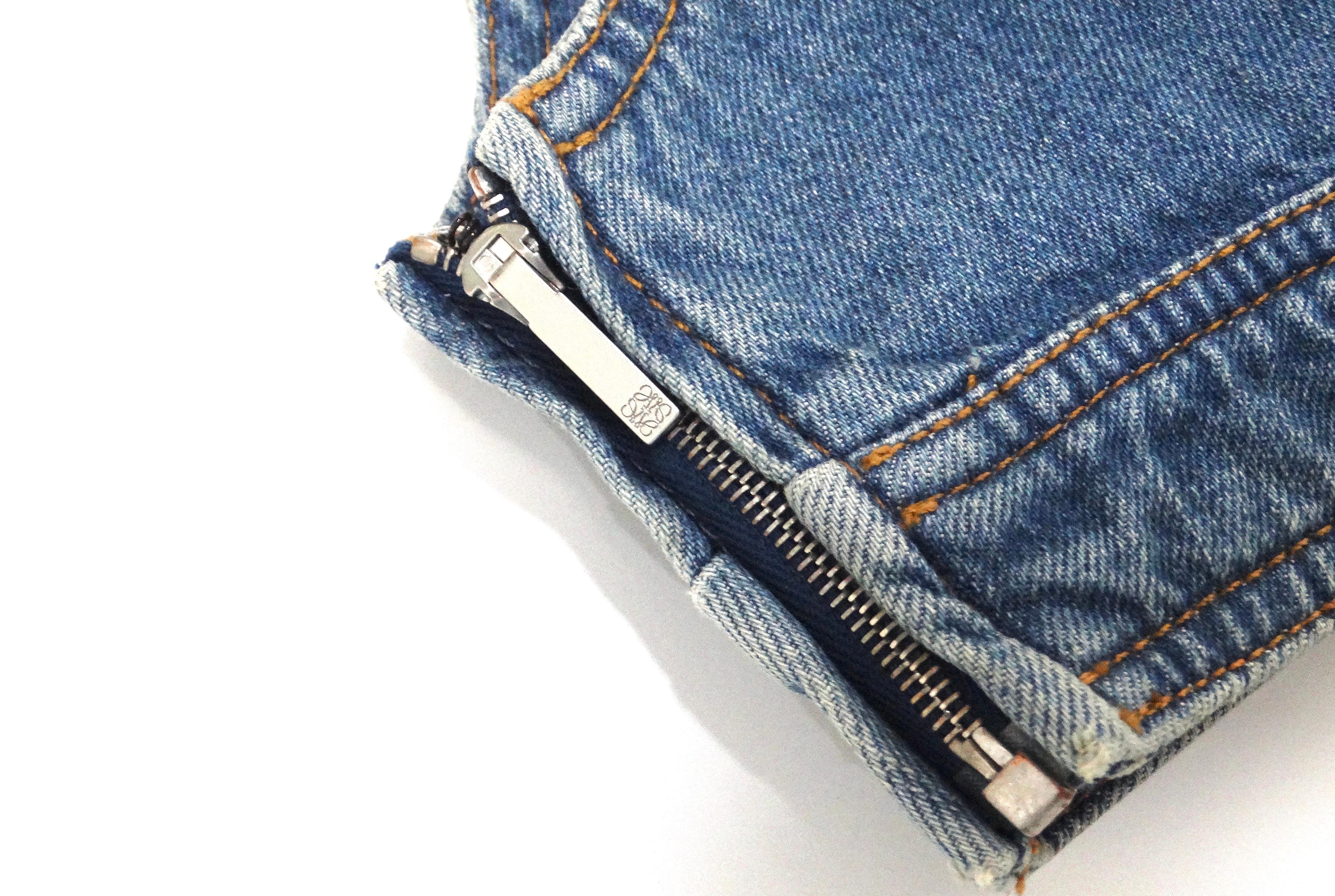 Blue Loewe Paula Ibiza's Anagram Denim Bustier Crop Top For Sale