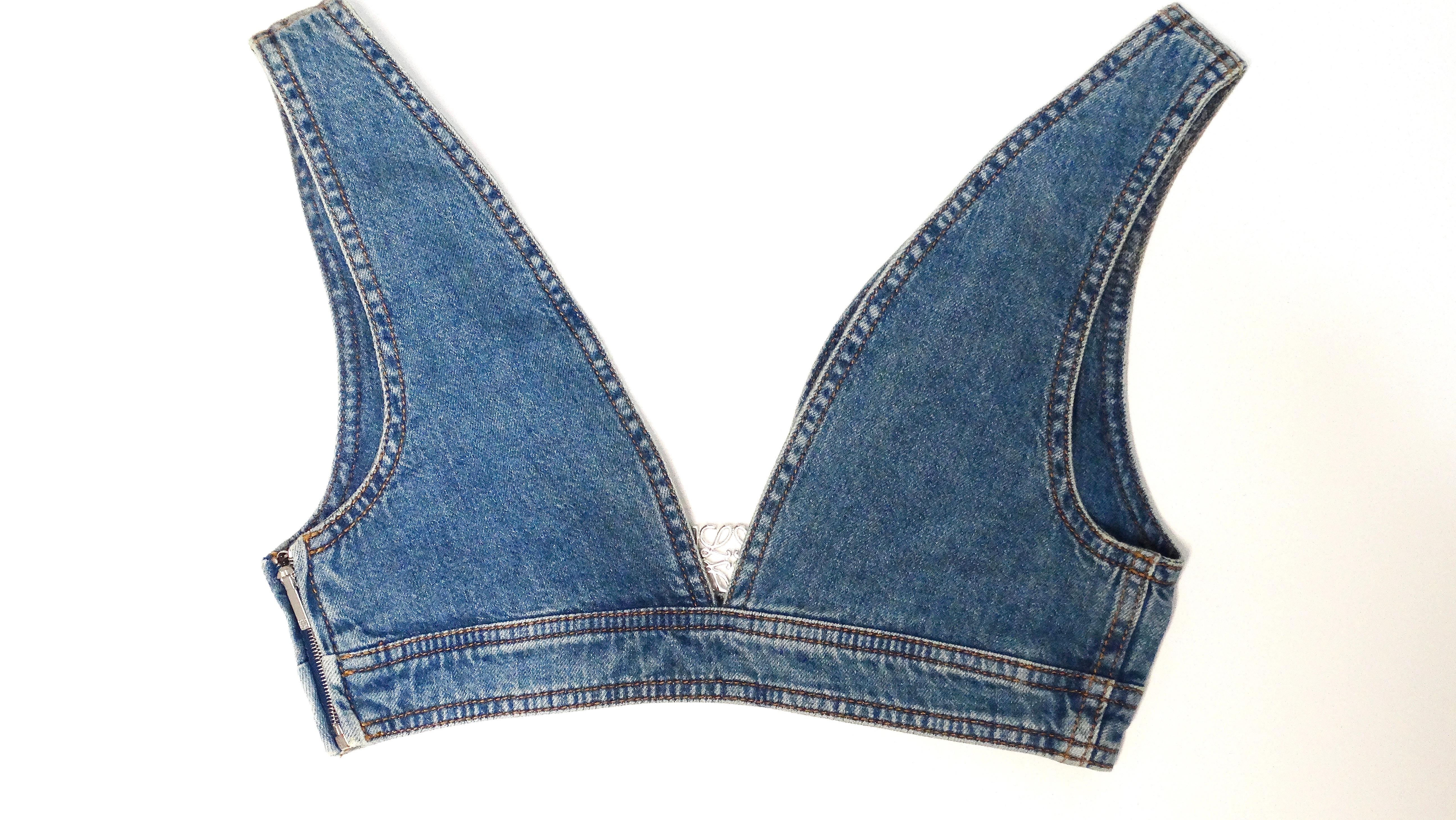Loewe Paula Ibiza's Anagram Denim Bustier Crop Top In Good Condition For Sale In Scottsdale, AZ