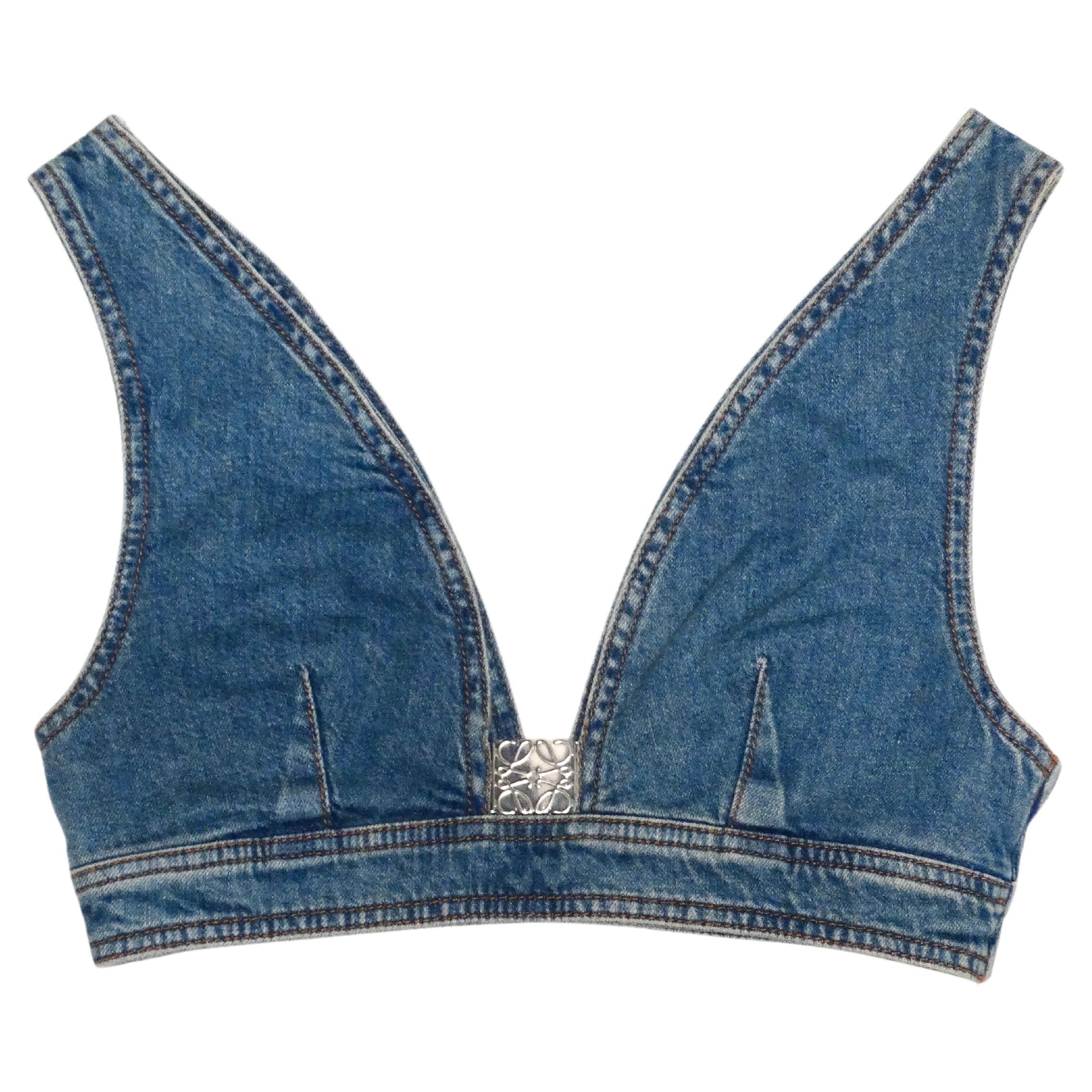 Loewe Paula Ibiza's Anagram Denim Bustier Crop Top For Sale