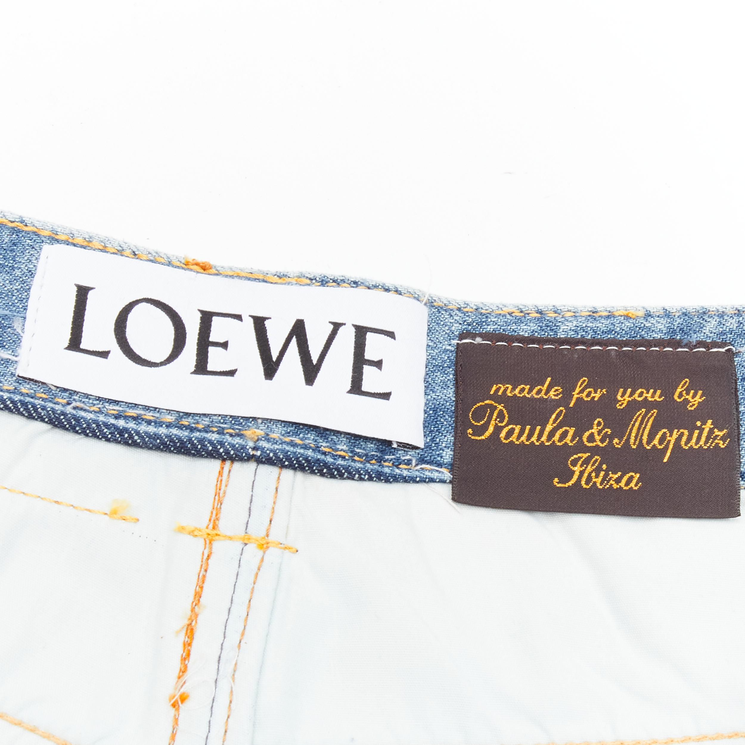 LOEWE PAULA'S IBIZA blue denim mixed sequins patchwork cut off shorts S For Sale 2