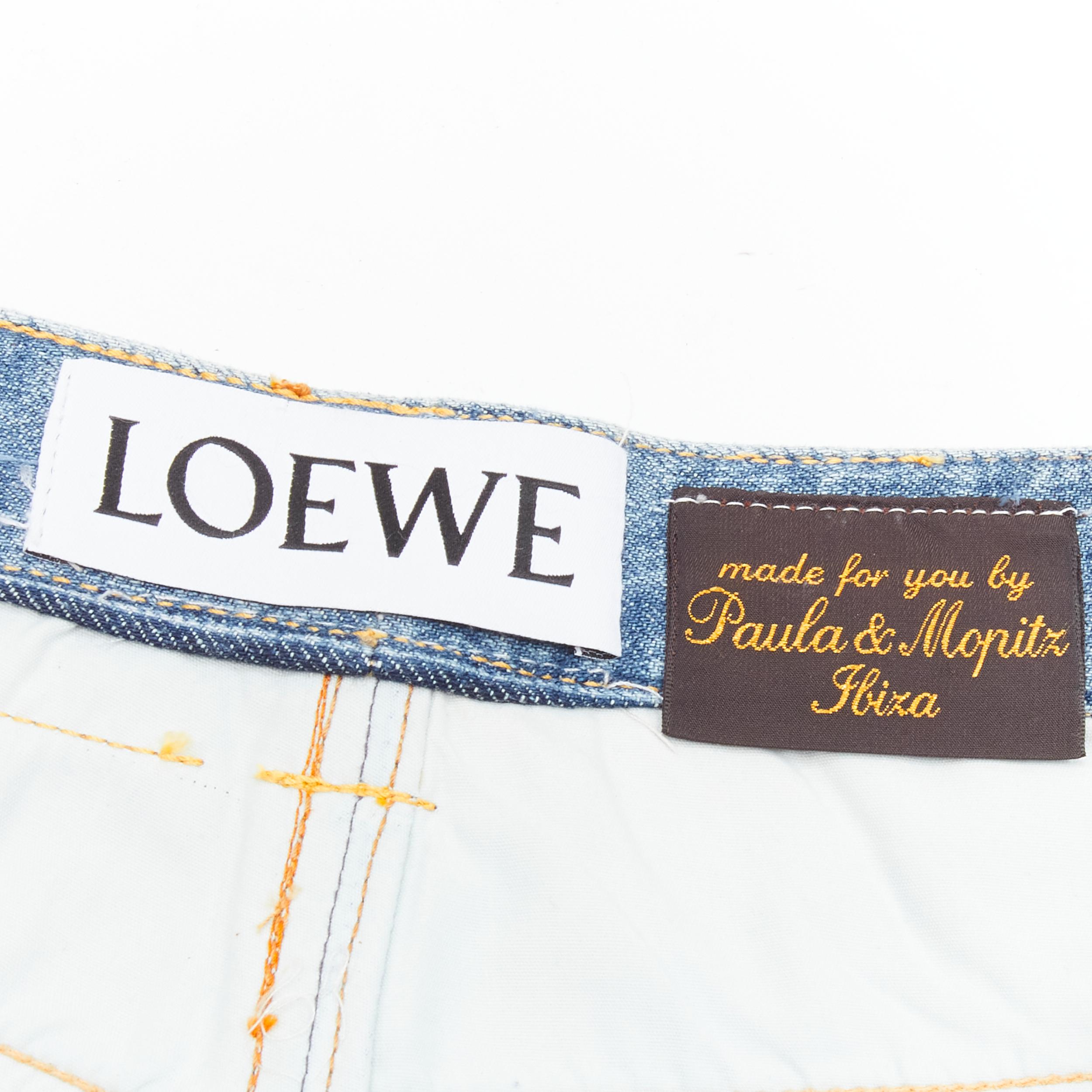 LOEWE PAULA'S IBIZA blue denim mixed sequins patchwork cut off shorts S 2