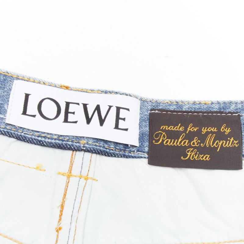 LOEWE PAULA'S IBIZA blue denim mixed sequins patchwork cut off shorts S For Sale 5
