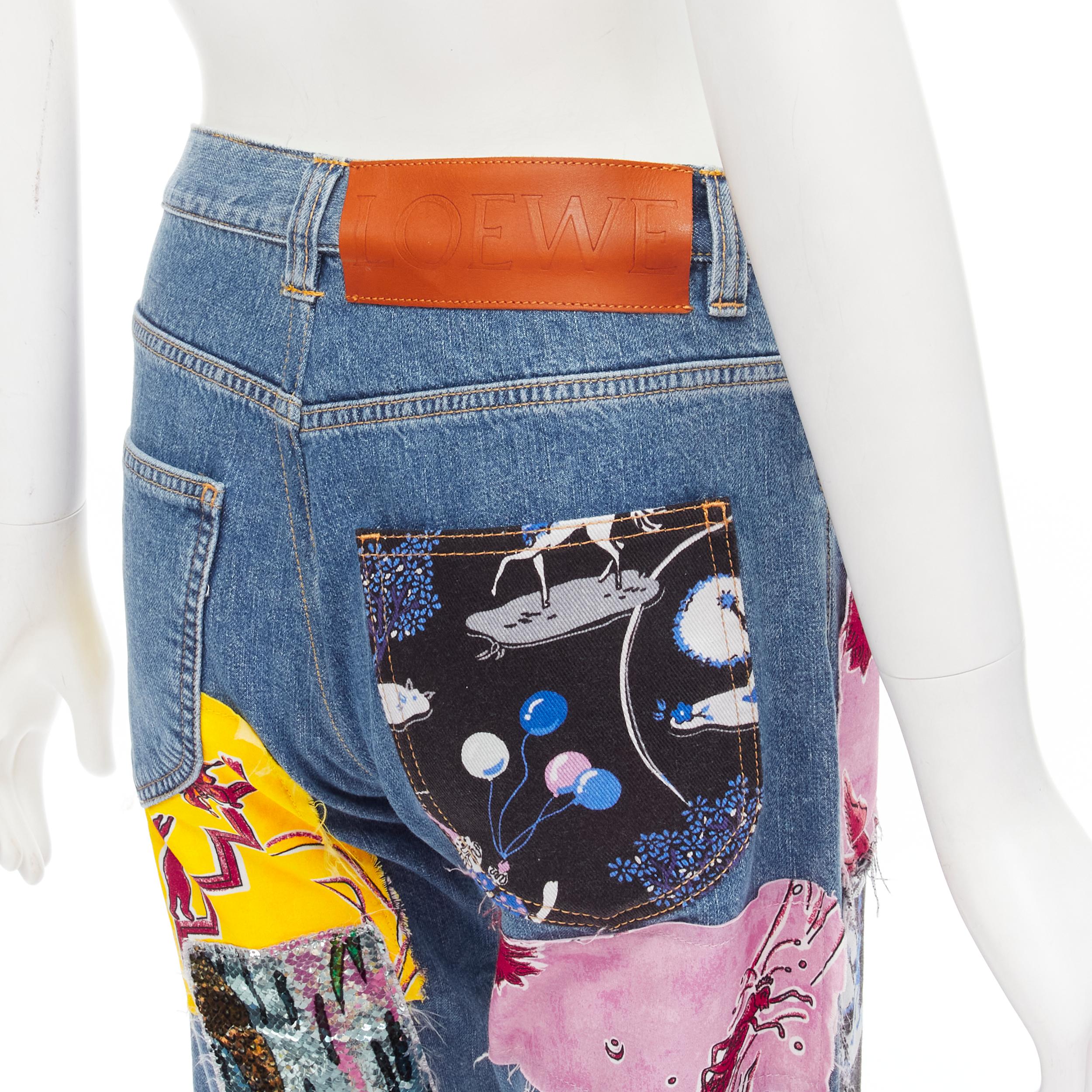 LOEWE PAULA'S IBIZA blue denim mixed sequins patchwork cut off shorts S 
Reference: ANWU/A00446 
Brand: Loewe 
Designer: JW Anderson 
Material: Denim 
Color: Blue 
Pattern: Mixed 
Closure: Button 
Extra Detail: 5-pocket design. LOEWE leather logo