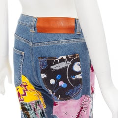 LOEWE PAULA'S IBIZA blue denim mixed sequins patchwork cut off shorts S
