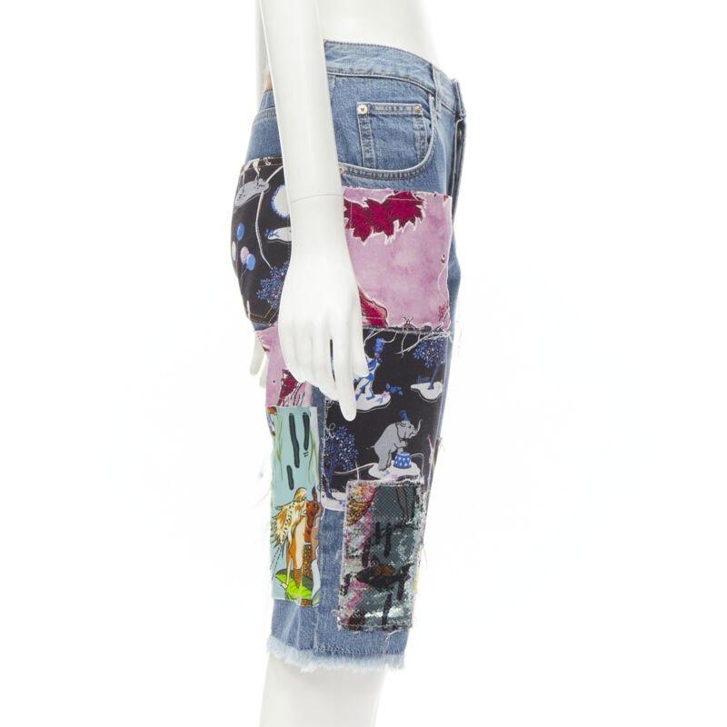 LOEWE PAULA'S IBIZA blue denim mixed sequins patchwork cut off shorts S In Excellent Condition For Sale In Hong Kong, NT