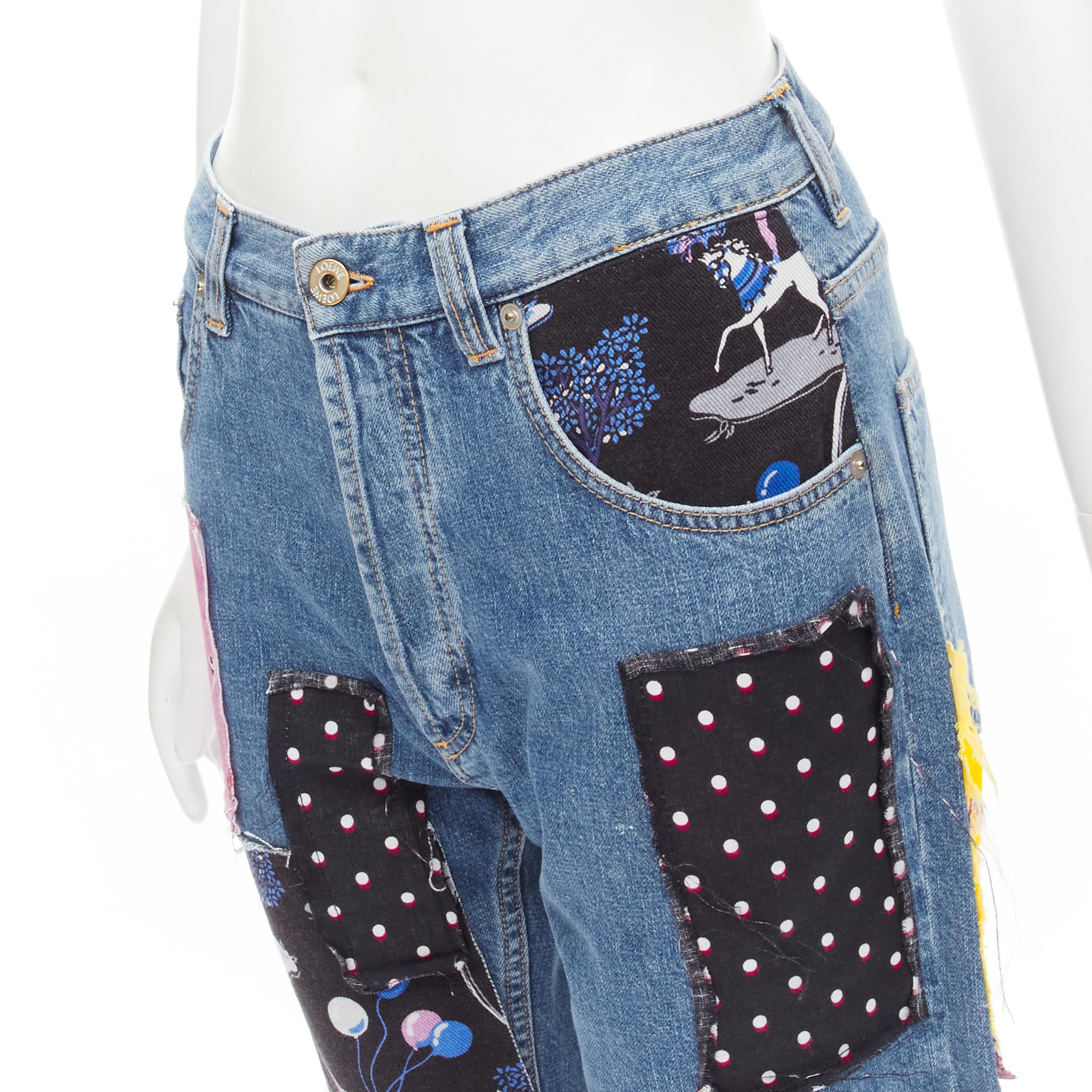 LOEWE PAULA'S IBIZA blue denim mixed sequins patchwork cut off shorts S In Excellent Condition In Hong Kong, NT