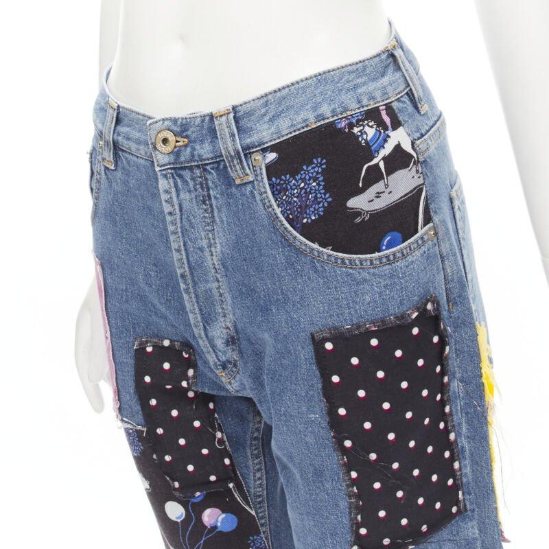 LOEWE PAULA'S IBIZA blue denim mixed sequins patchwork cut off shorts S For Sale 2