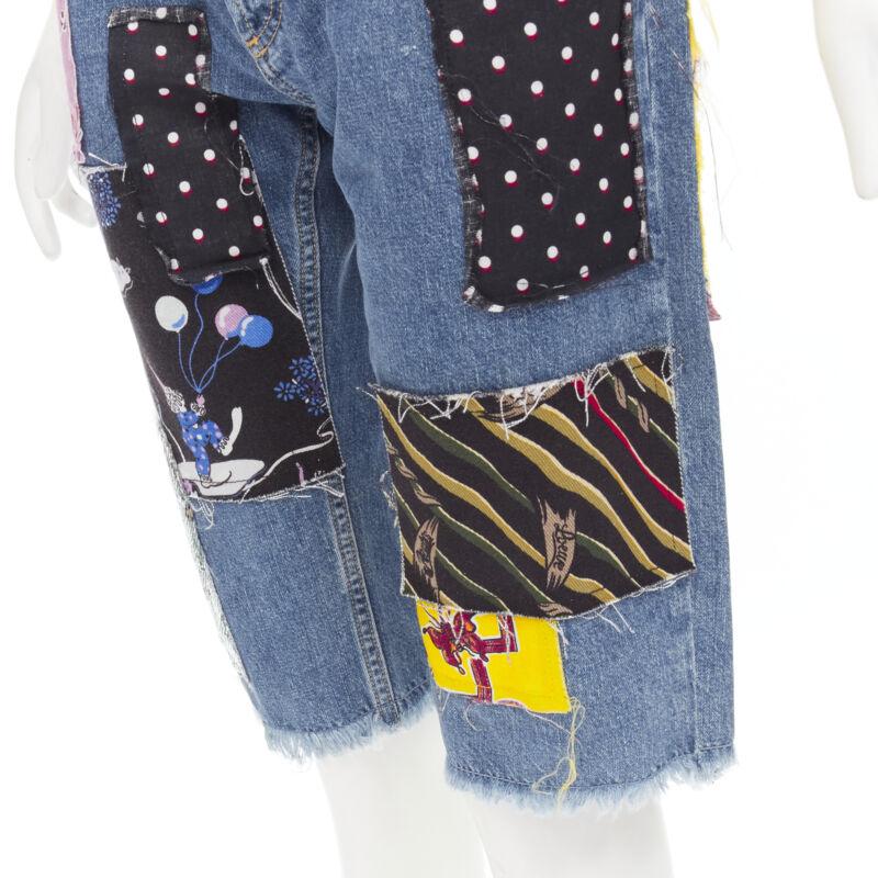 LOEWE PAULA'S IBIZA blue denim mixed sequins patchwork cut off shorts S For Sale 3