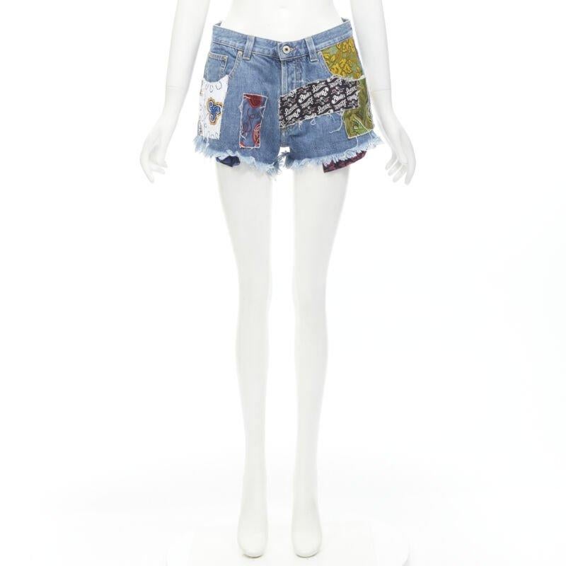 LOEWE PAULA'S IBIZA blue denim sequnis patchwork cut off shorts FR36 S For Sale 5