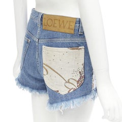 LOEWE PAULA'S IBIZA blue denim sequnis patchwork cut off shorts FR36 S
