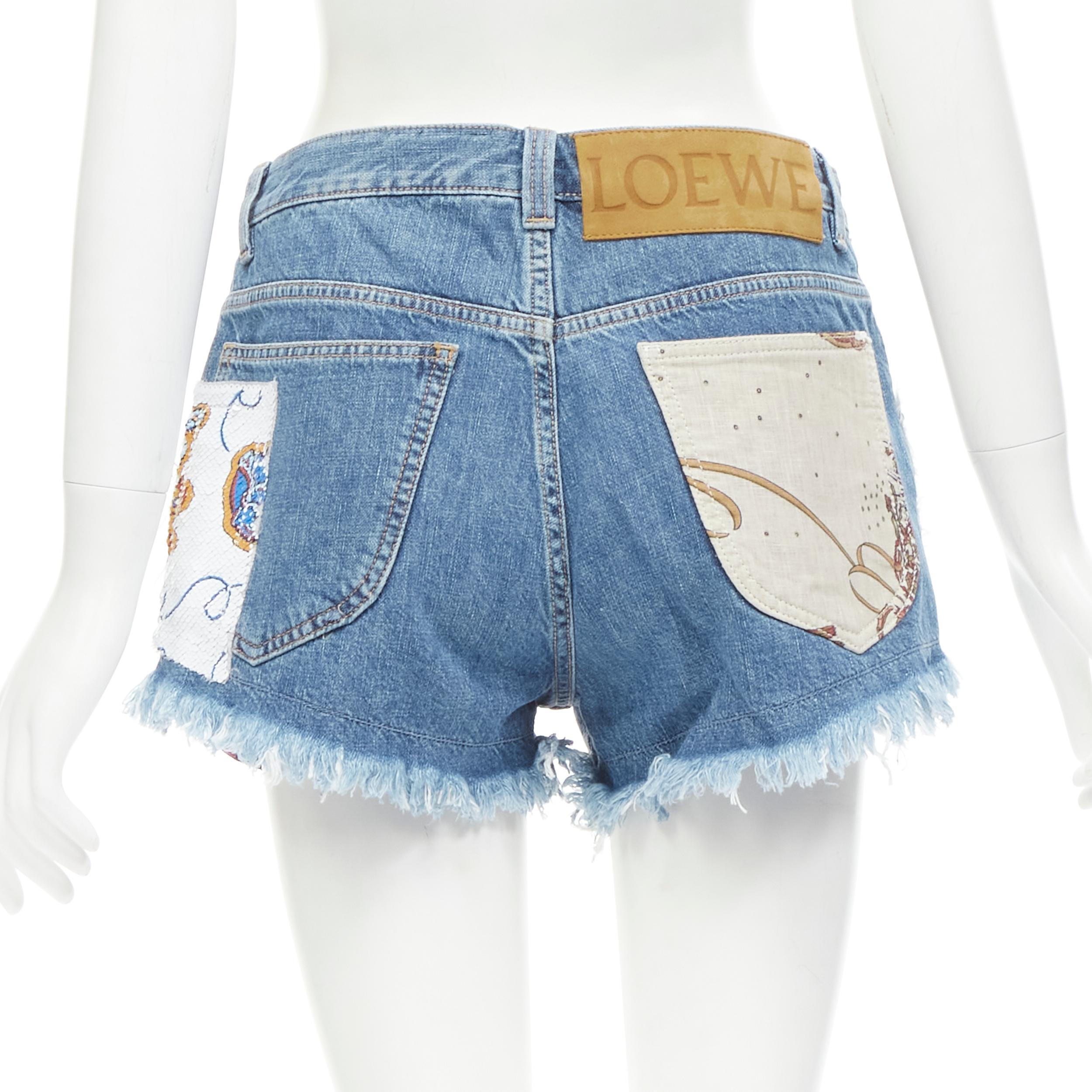LOEWE PAULA'S IBIZA - Short découpé en jean bleu avec patchwork FR36 S Pour femmes en vente