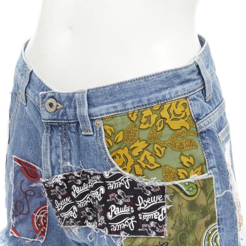 LOEWE PAULA'S IBIZA blue denim sequnis patchwork cut off shorts FR36 S For Sale 2