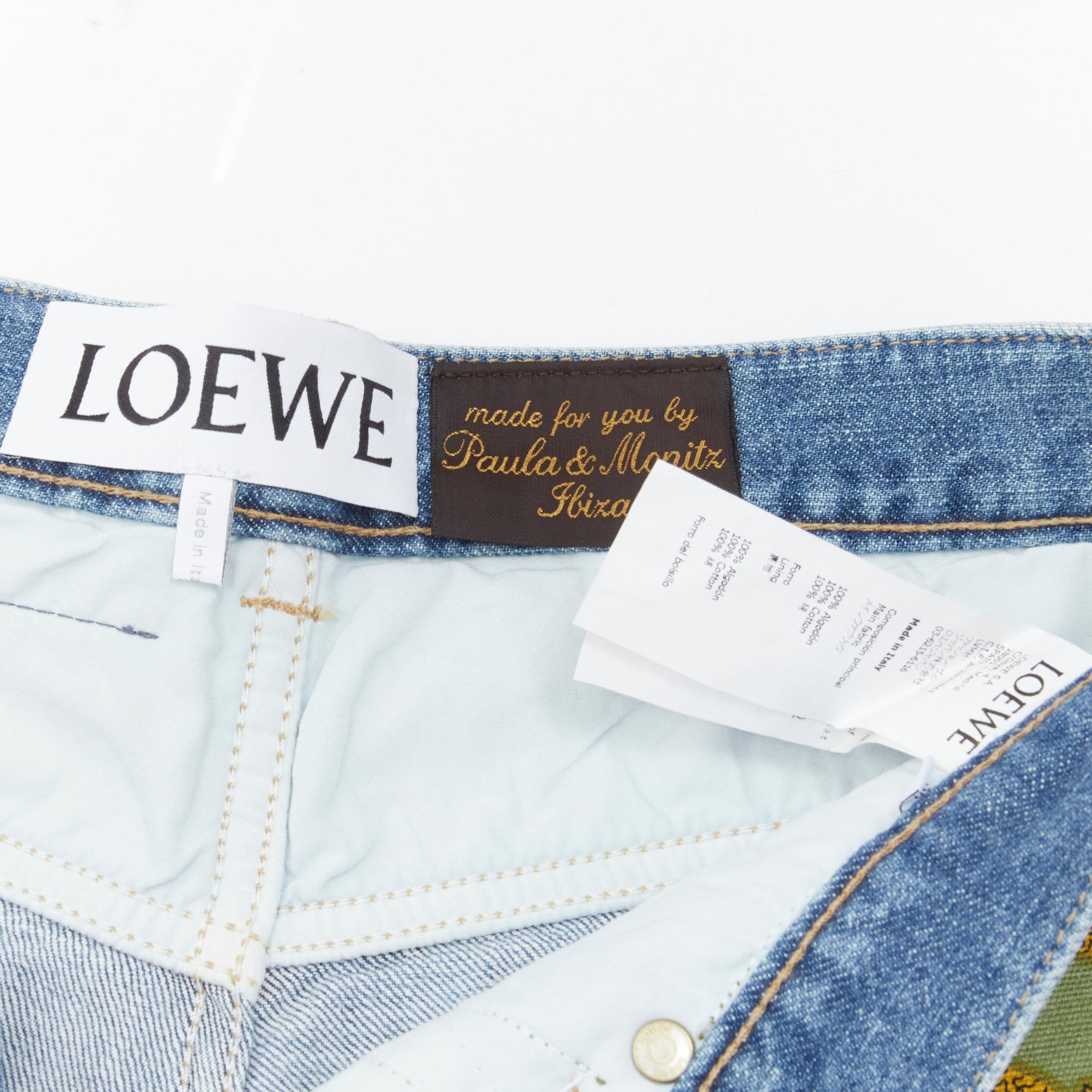 LOEWE PAULA'S IBIZA blue denim sequnis patchwork cut off shorts FR36 S For Sale 1