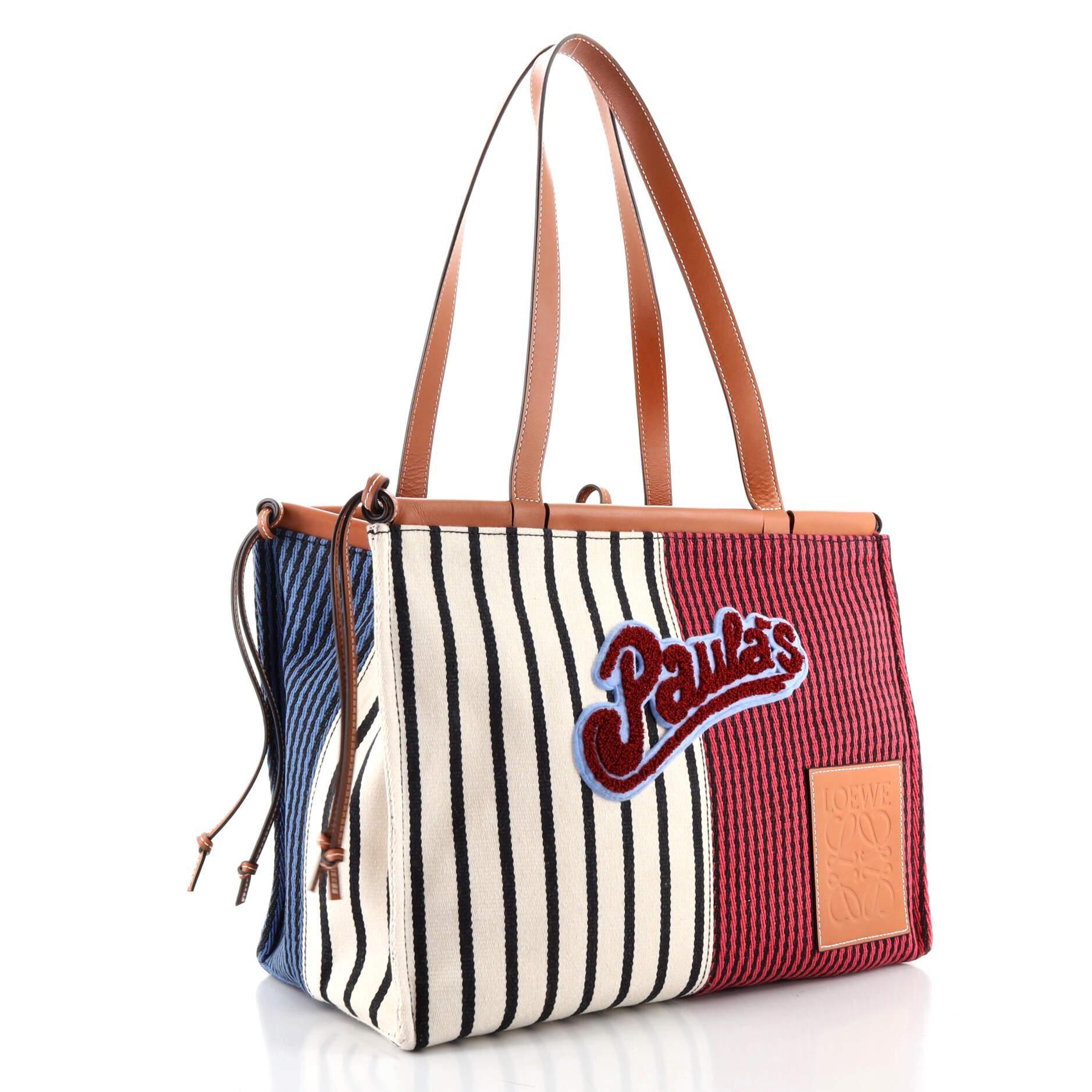 Brown Loewe Paula's Ibiza Cushion Tote Striped Canvas Large