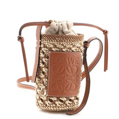 Loewe Paula's Ibiza Drawstring Bucket Crossbody Bag Raffia and Leather Mini