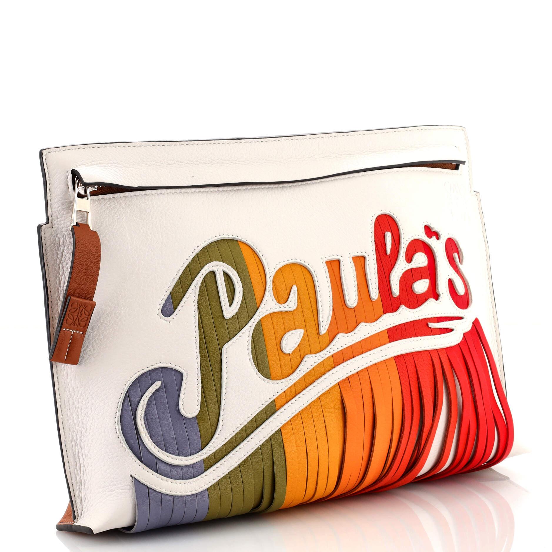Beige Loewe Paula's Ibiza Fringe Shoulder Bag Leather Medium