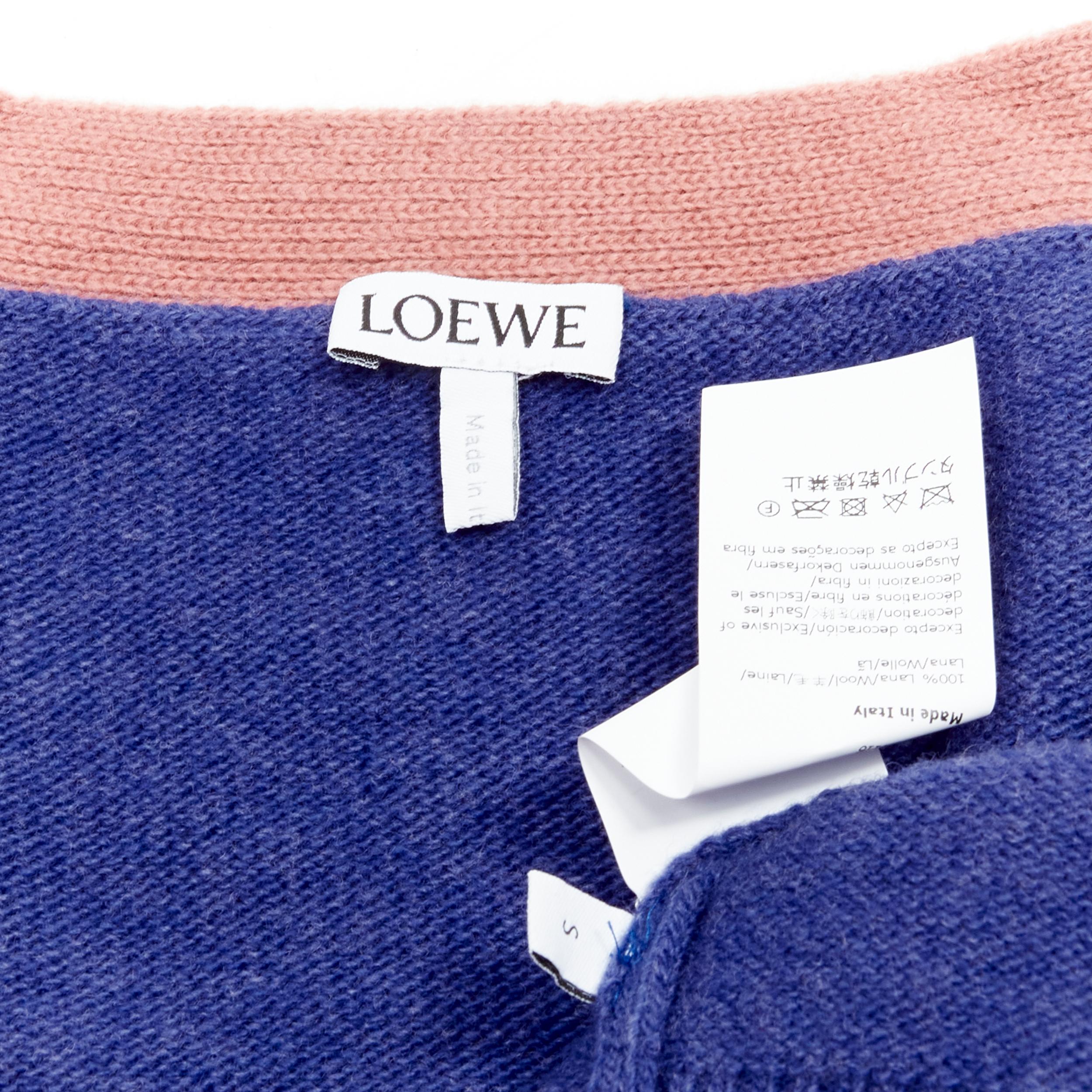 LOEWE pink Anagram logo blue 100% wool cropped cardigan top S For Sale 3