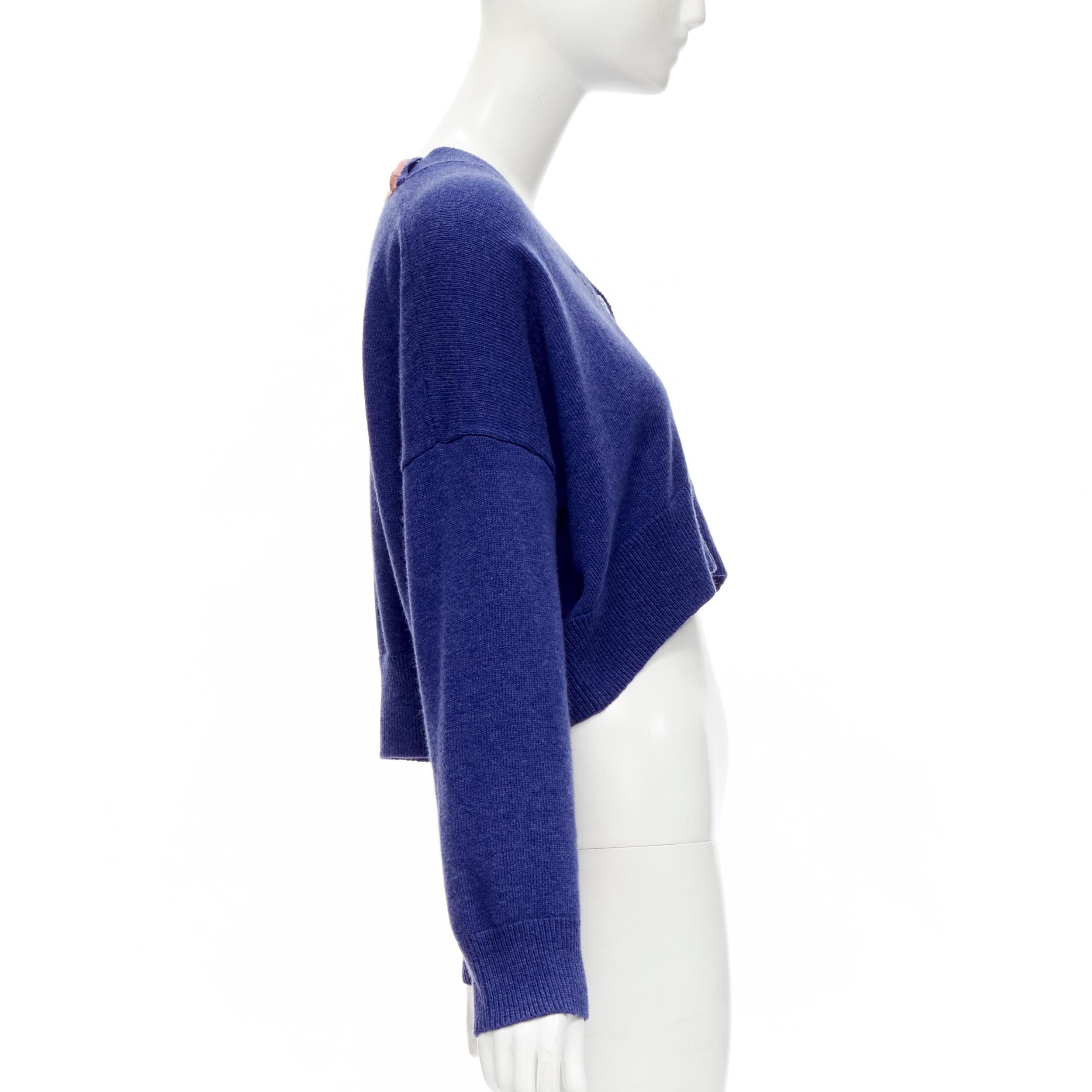 LOEWE - Cardigan court en laine 100 % bleu avec logo Anagram, taille S Pour femmes en vente