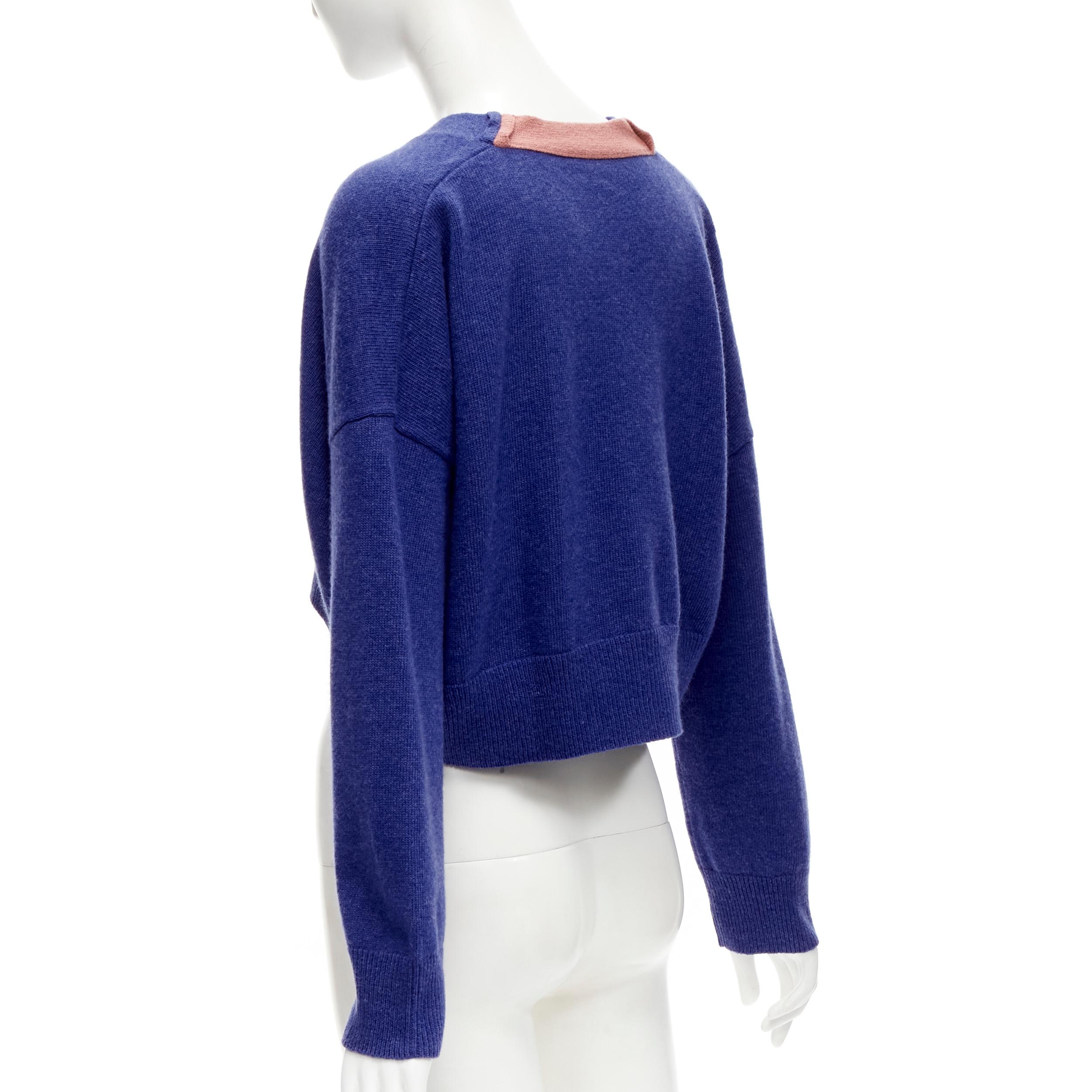 Women's LOEWE pink Anagram logo blue 100% wool cropped cardigan top S For Sale
