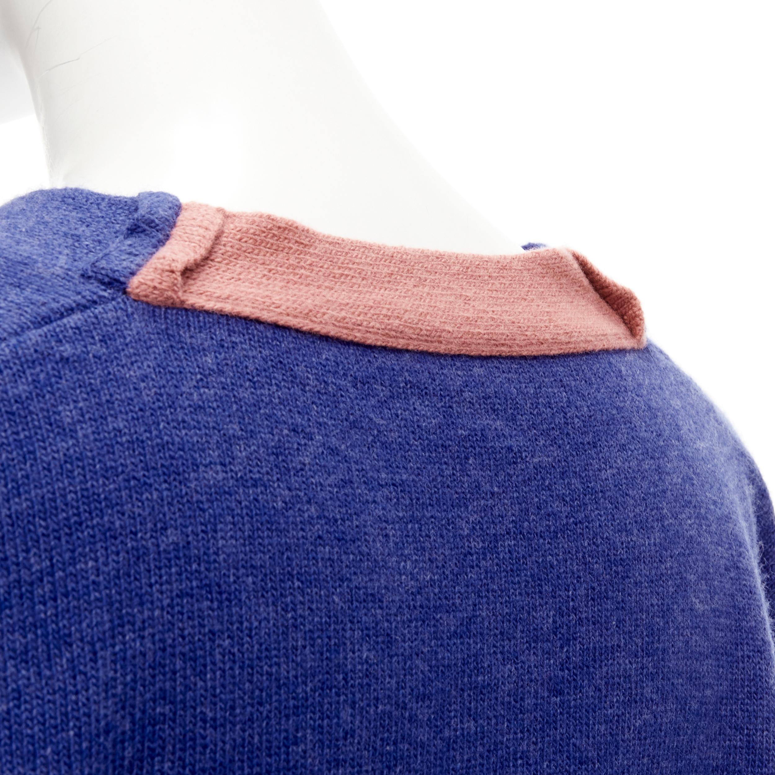 LOEWE pink Anagram logo blue 100% wool cropped cardigan top S For Sale 2