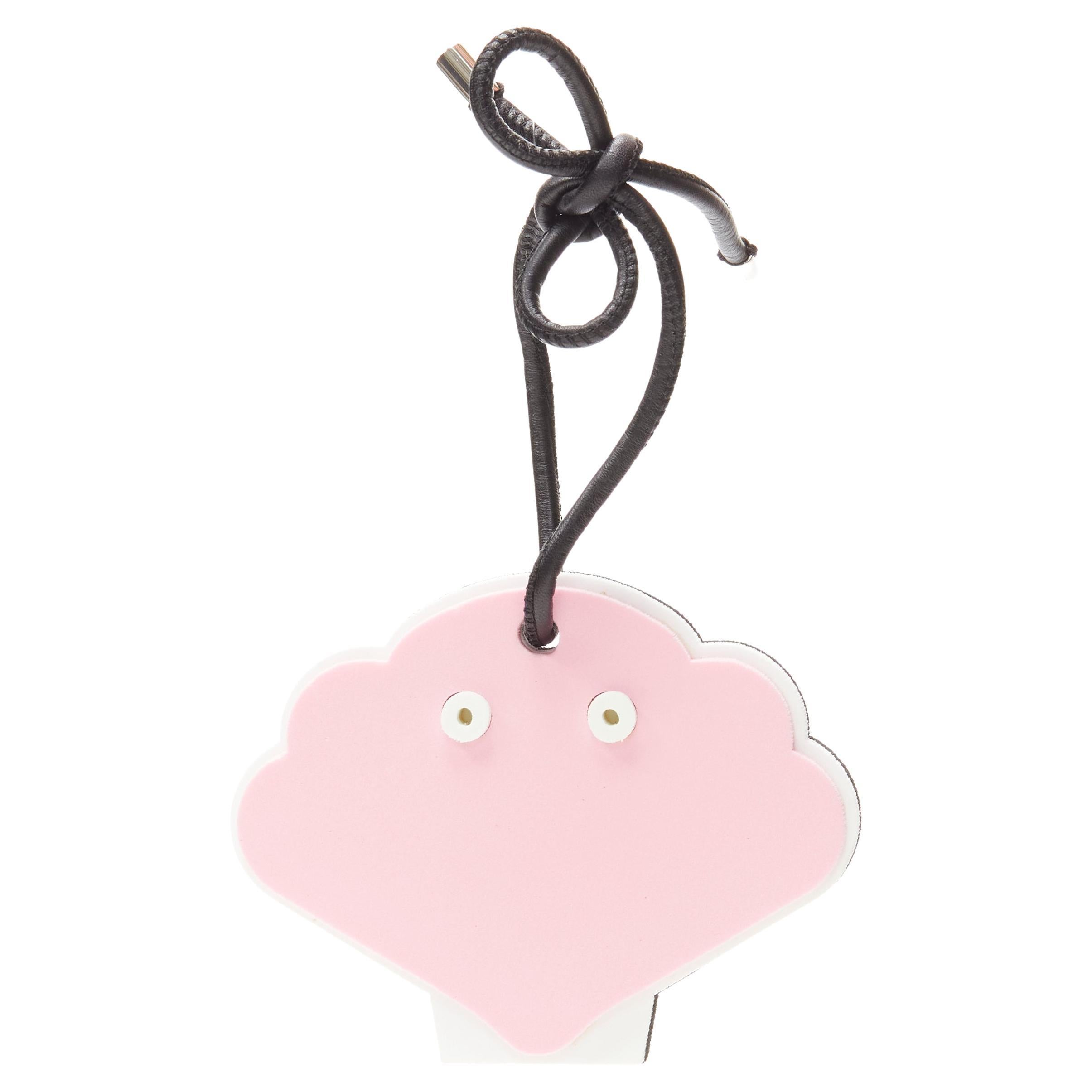 LOEWE pink clam foam black leather cord bag charm For Sale