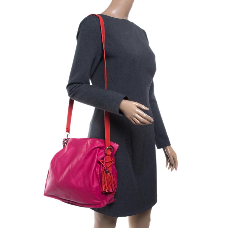 Red Loewe Pink/Coral Leather Flamenco Shoulder Bag