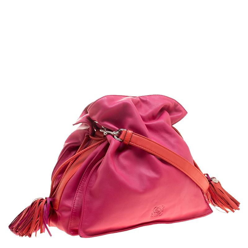 Loewe Pink/Coral Leather Flamenco Shoulder Bag In Good Condition In Dubai, Al Qouz 2