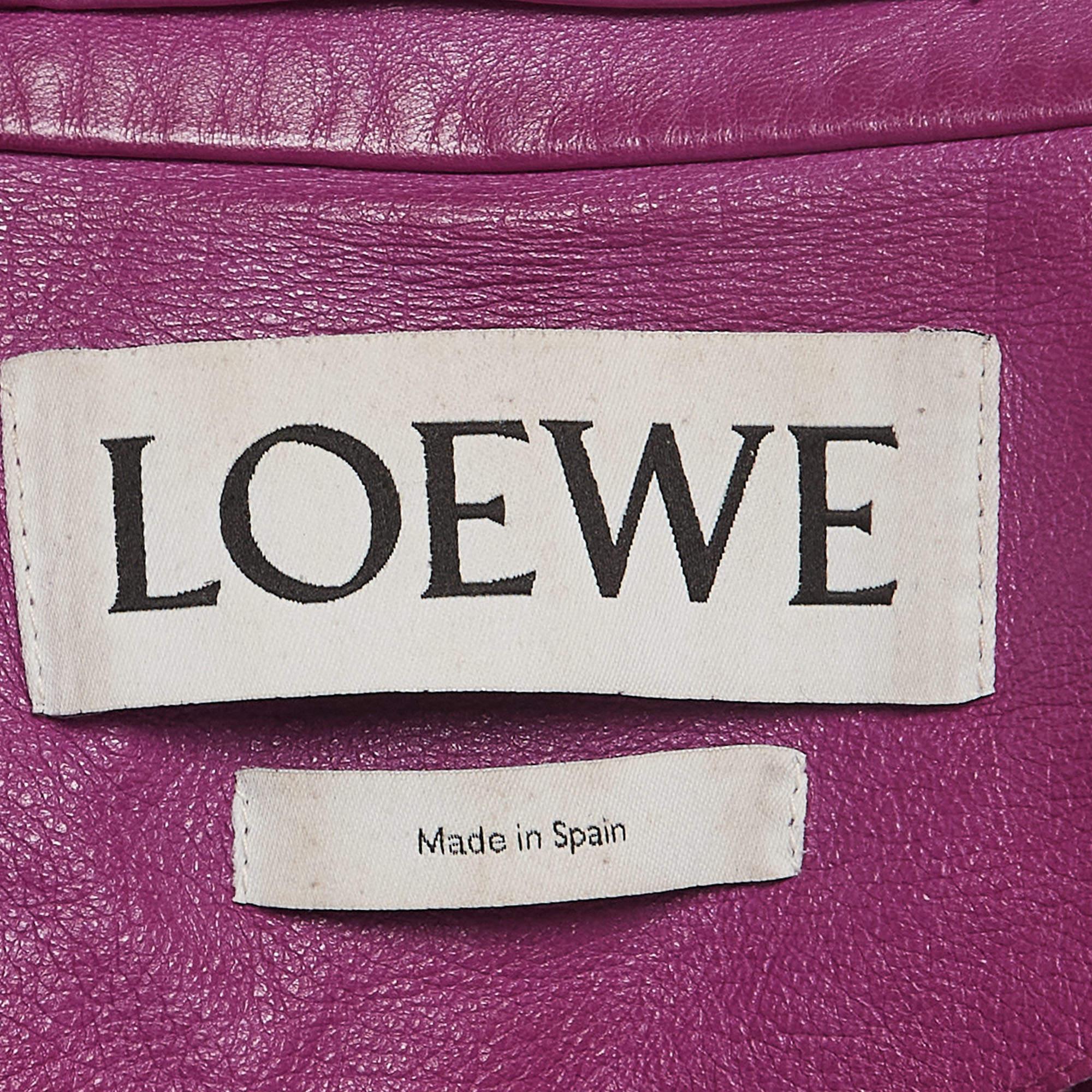 Loewe Pink Lambskin Leather Cropped Shirt S In Good Condition For Sale In Dubai, Al Qouz 2