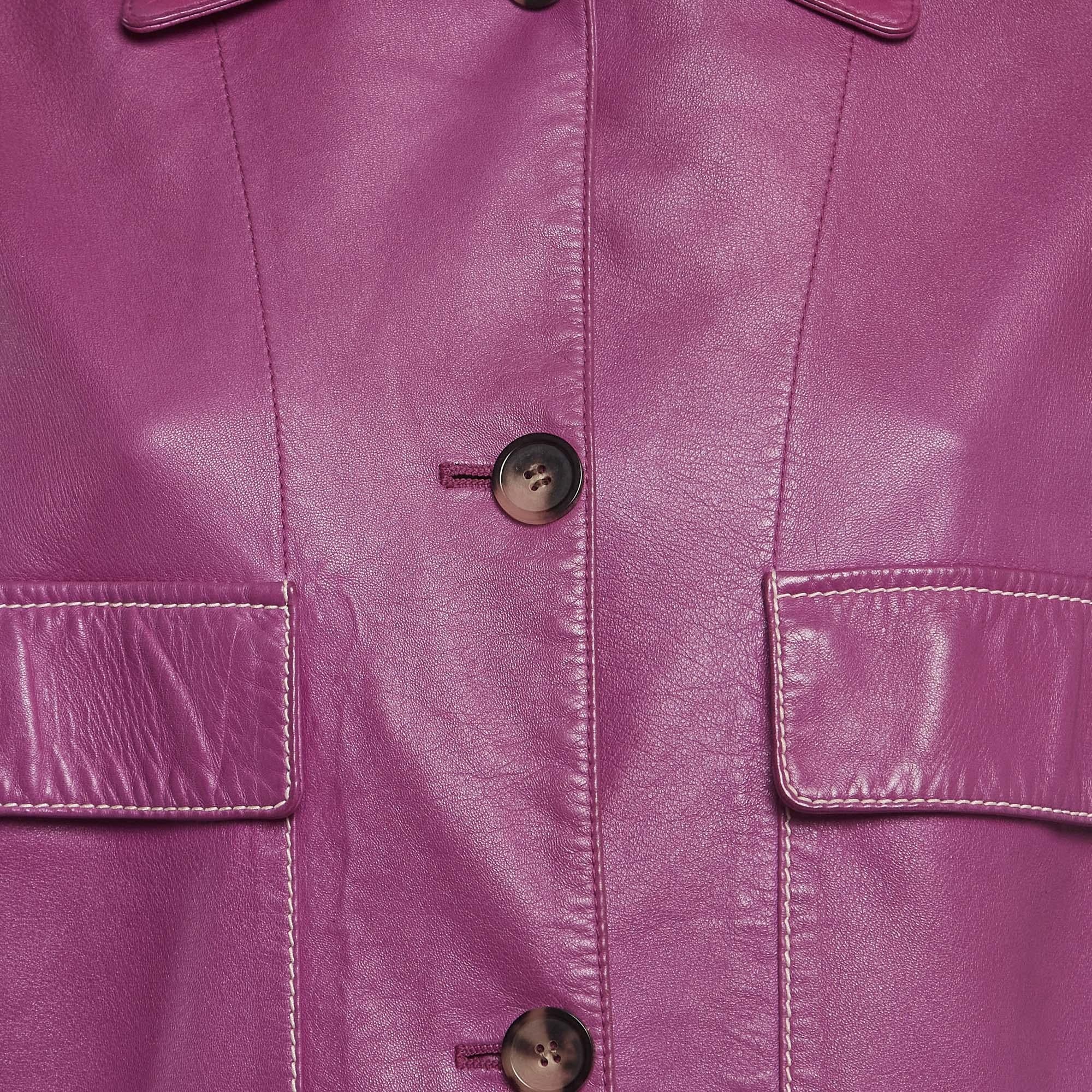 Loewe Pink Lambskin Leather Cropped Shirt S For Sale 1