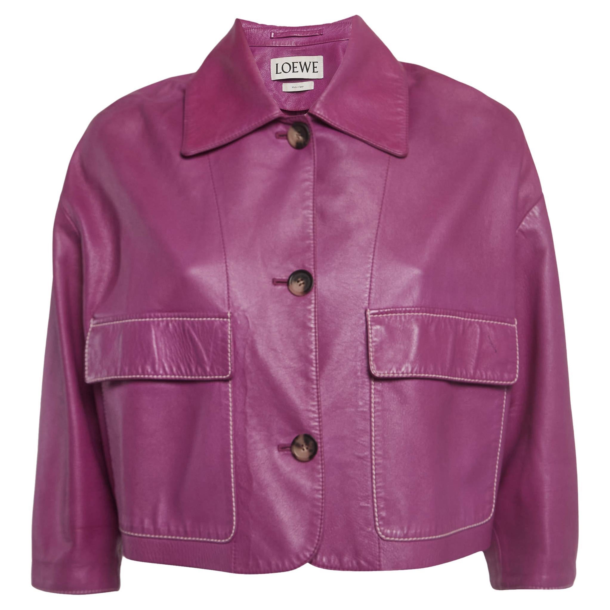 Loewe Pink Lambskin Leather Cropped Shirt S For Sale