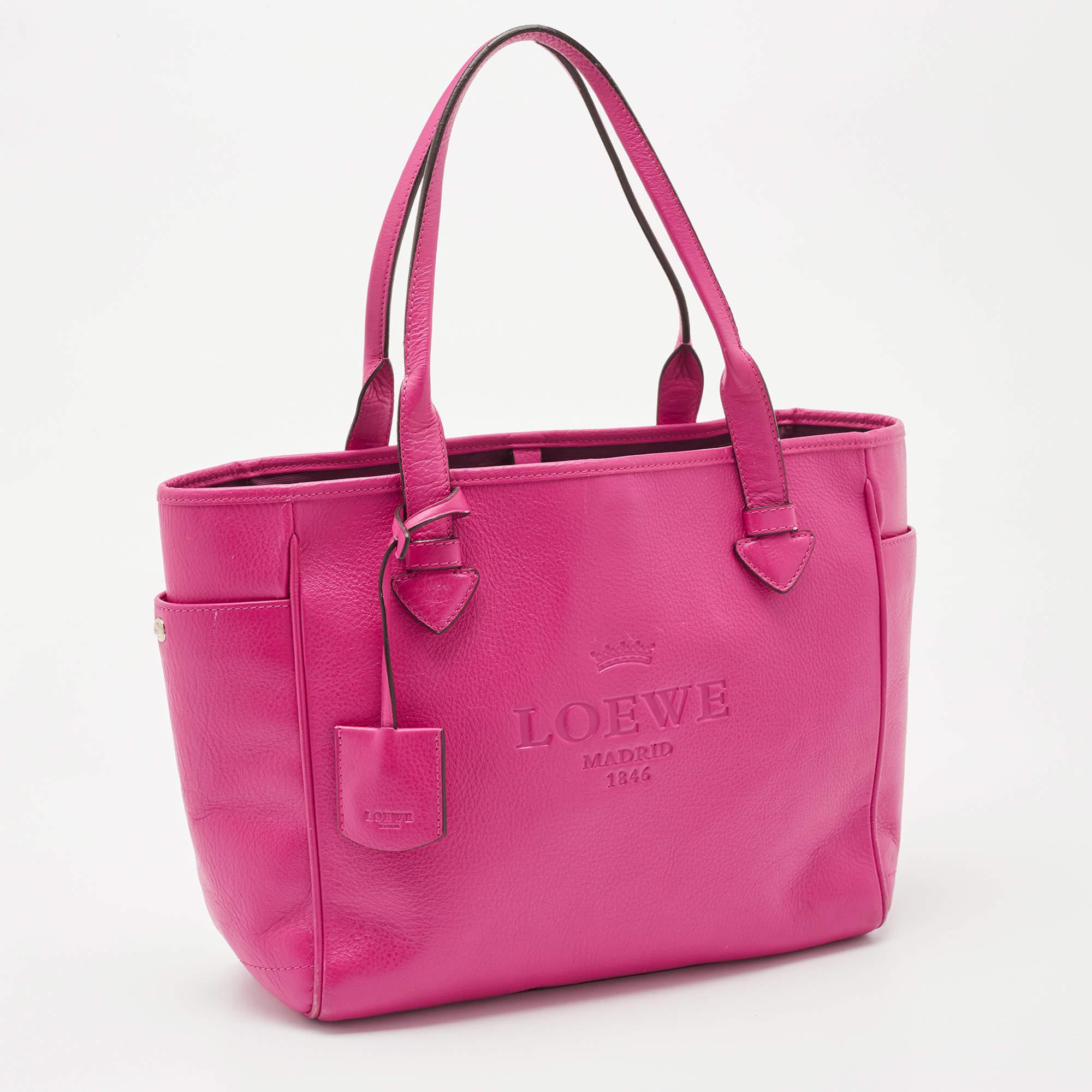 Loewe Pink Leather Heritage Tote In Fair Condition In Dubai, Al Qouz 2