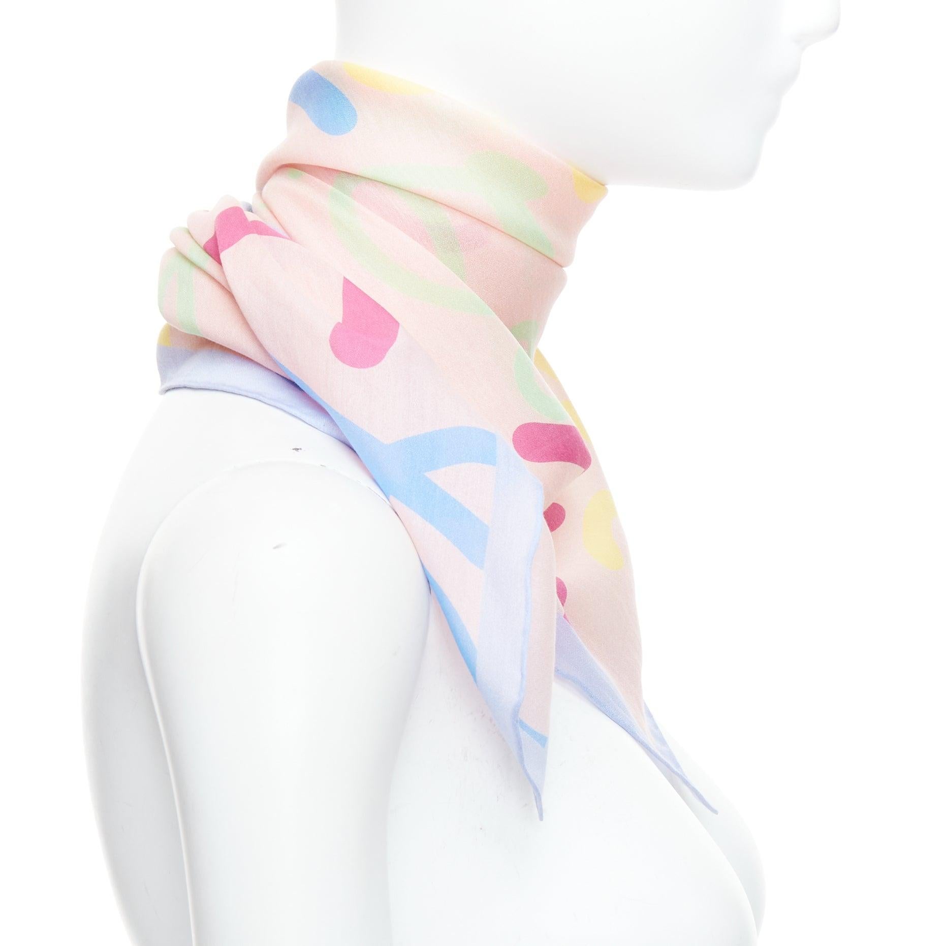 LOEWE pink patel multicolor cotton silk logo print square scarf In Excellent Condition For Sale In Hong Kong, NT
