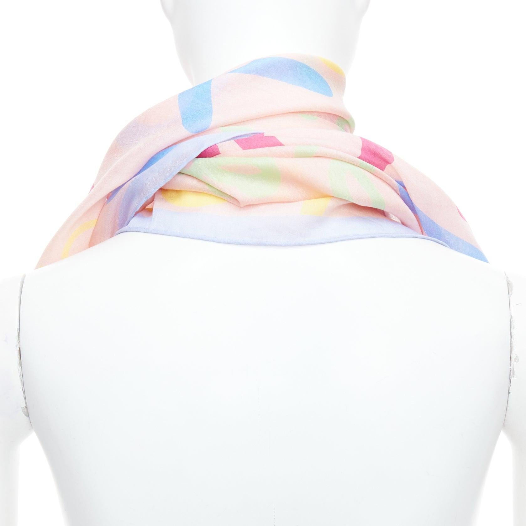Women's LOEWE pink patel multicolor cotton silk logo print square scarf For Sale