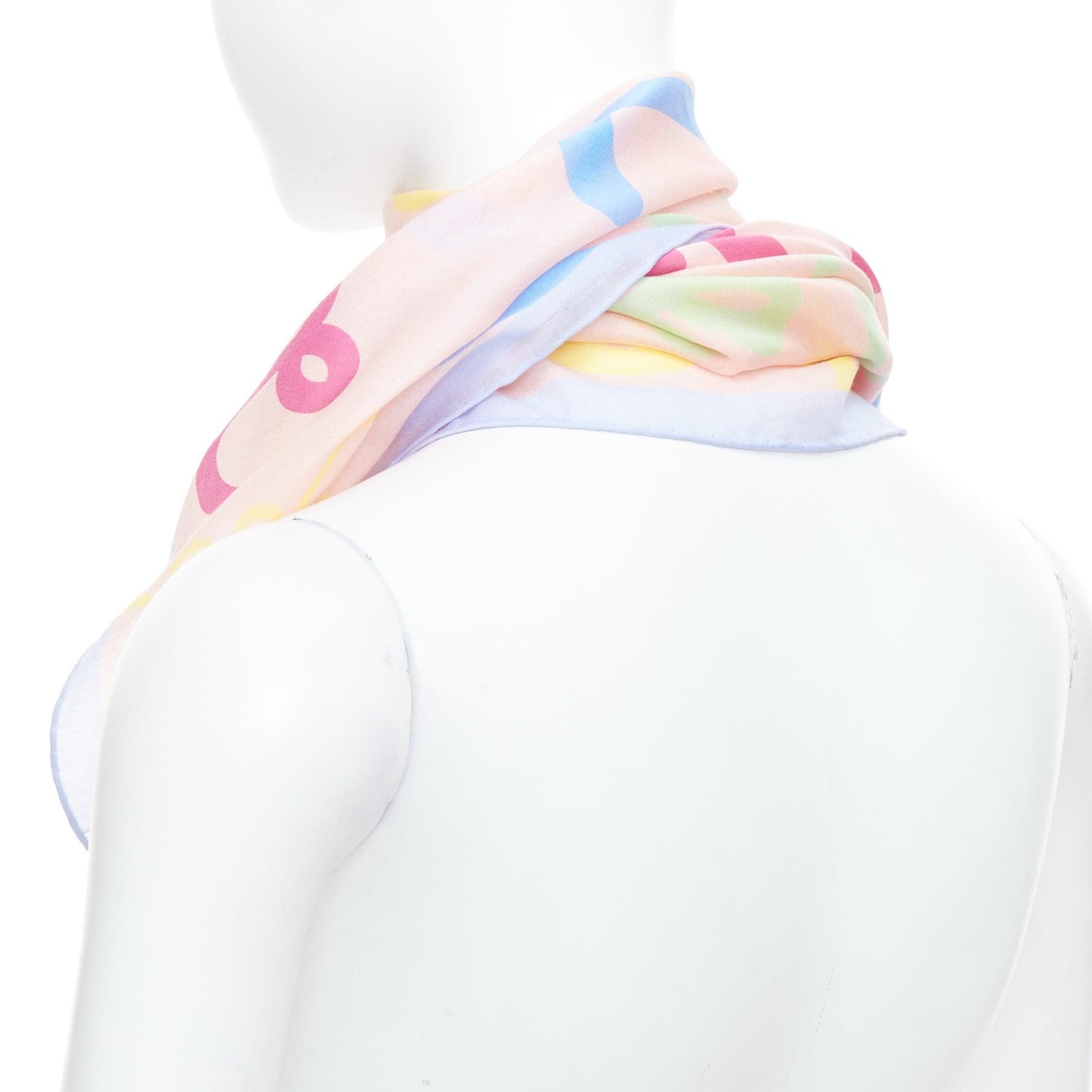 LOEWE pink patel multicolor cotton silk logo print square scarf For Sale 1