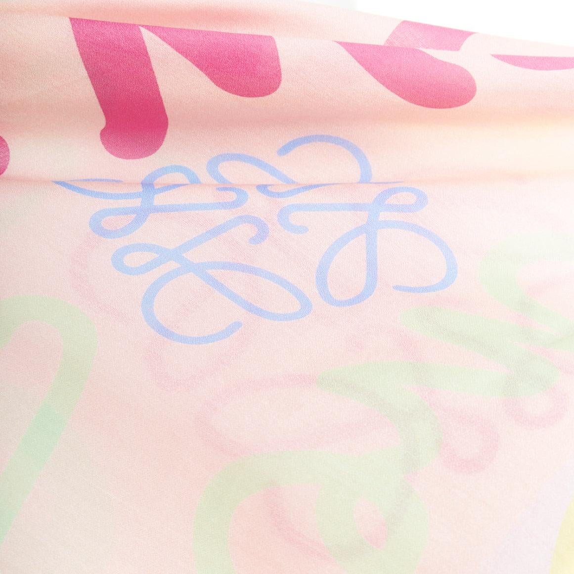 LOEWE pink patel multicolor cotton silk logo print square scarf For Sale 2