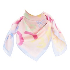 LOEWE pink patel multicolor cotton silk logo print square scarf