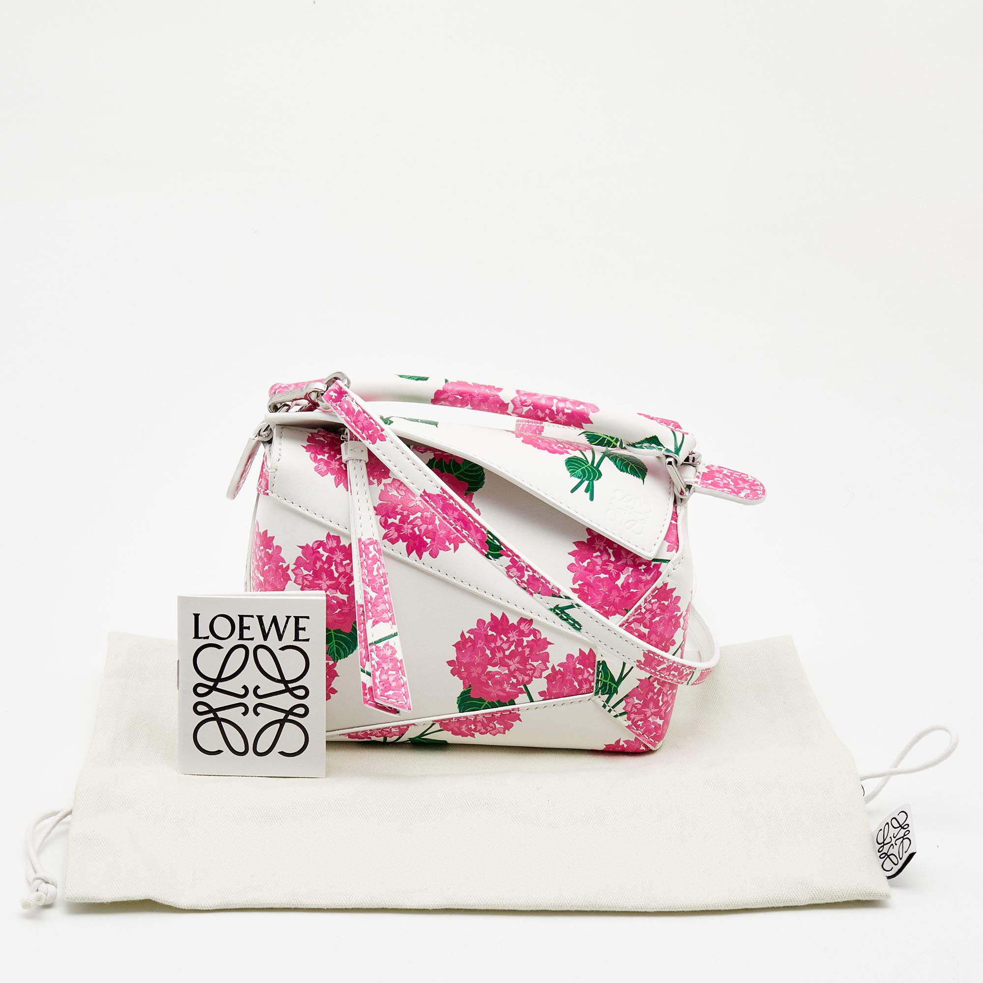 Loewe Pink/White Rose Print Leather Mini Puzzle Shoulder Bag 7